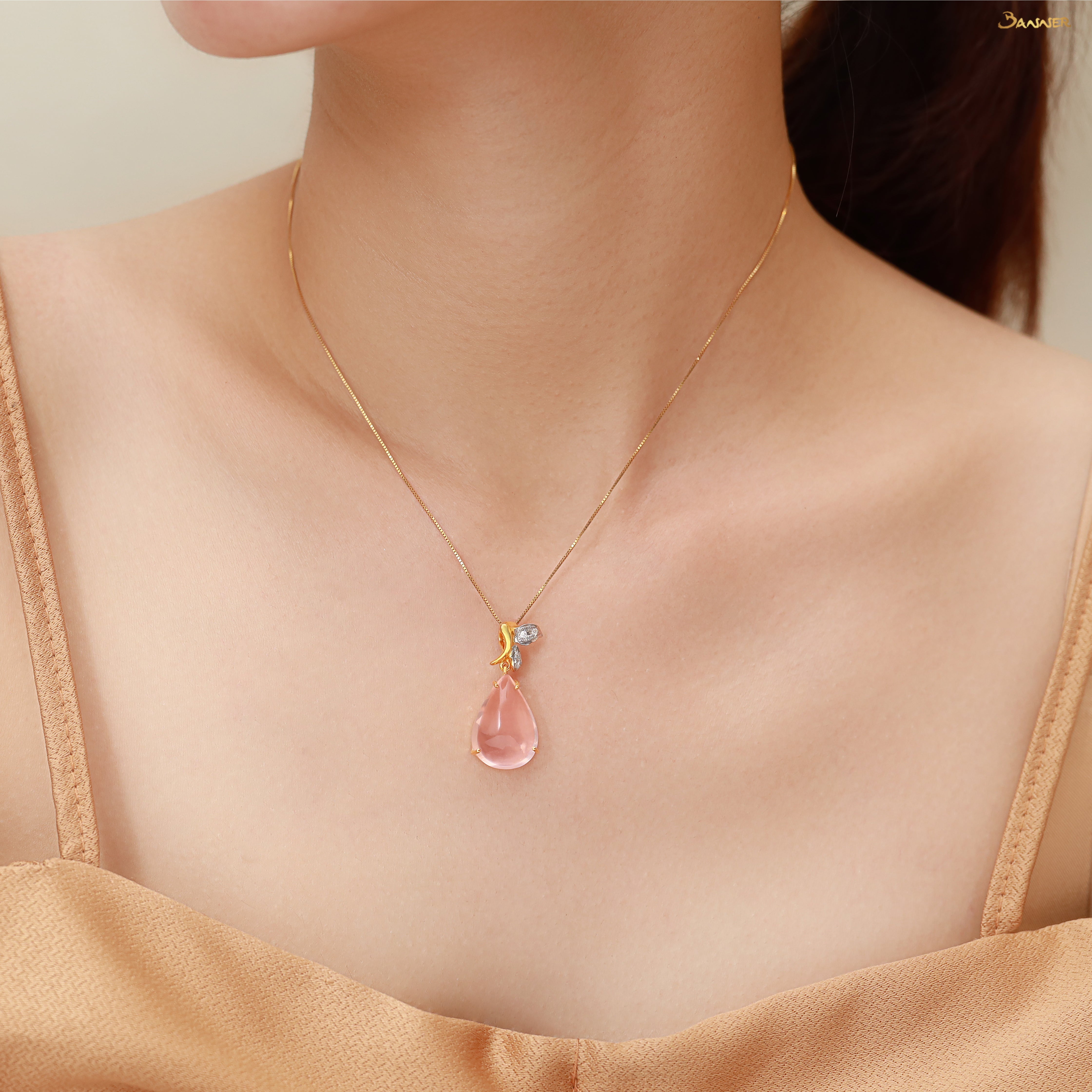 Rose Quartz and Diamond Butterfly Pendant