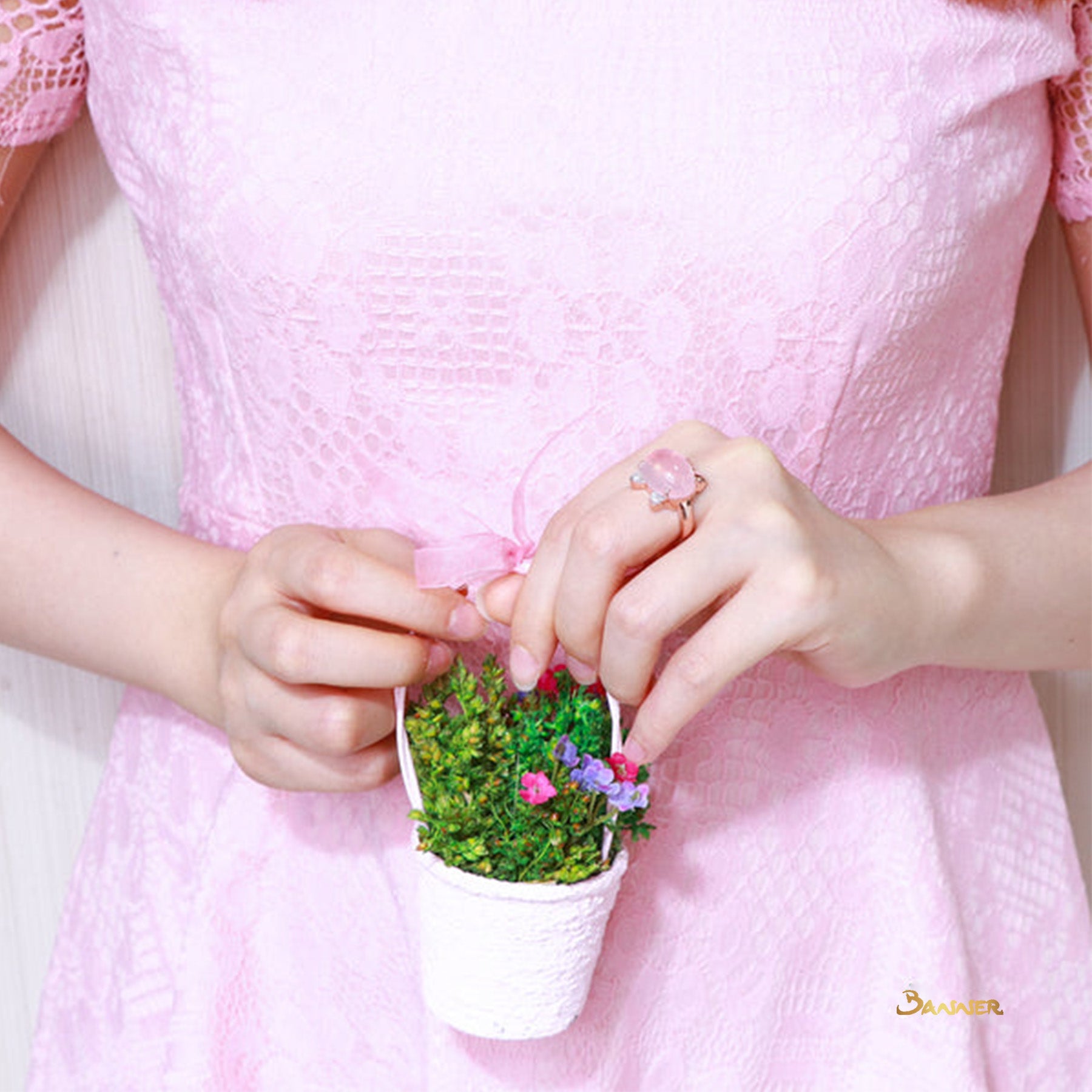 Rose Quartz and Diamond Hello-Kitty Ring