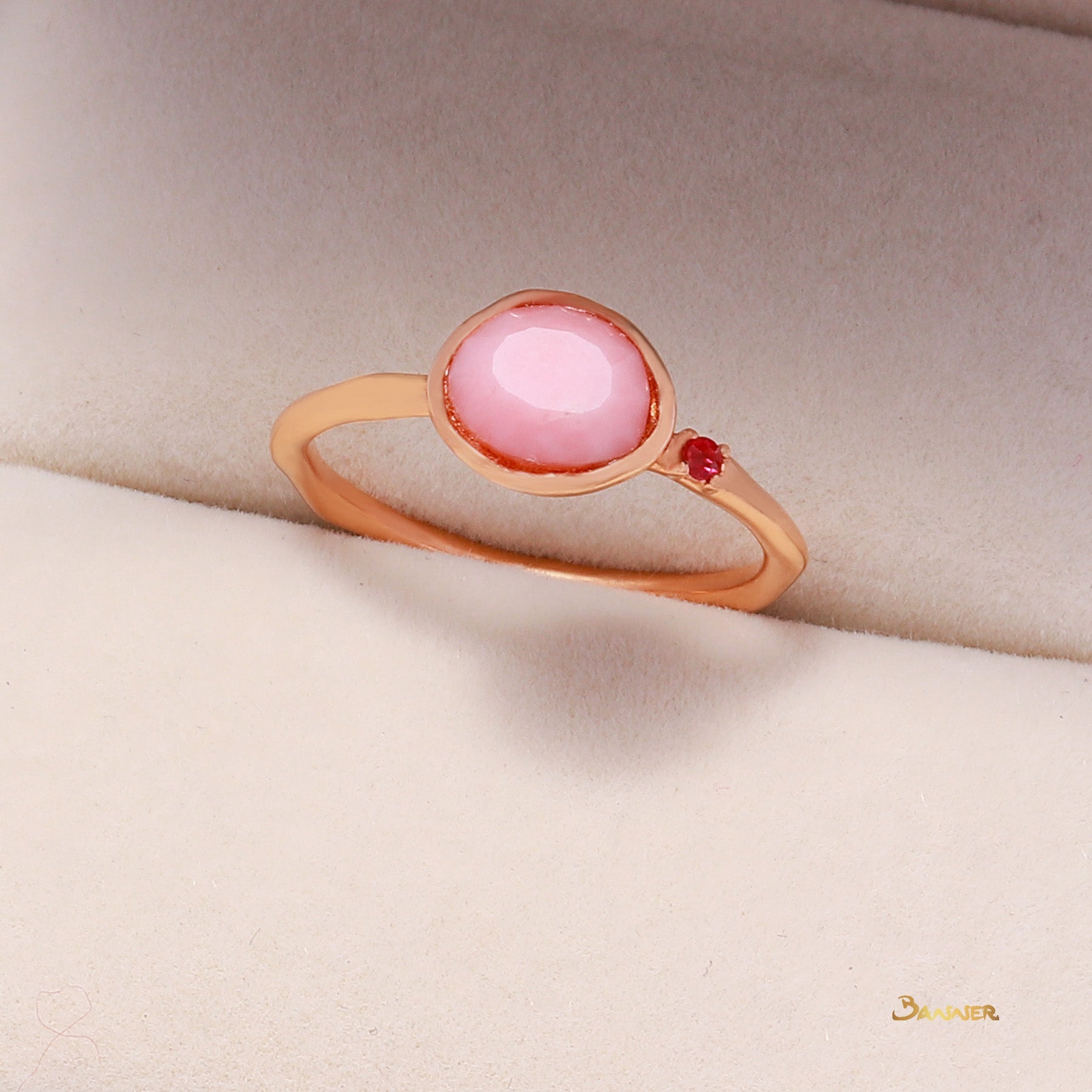 Rose Quartz and Ruby Petite Ring