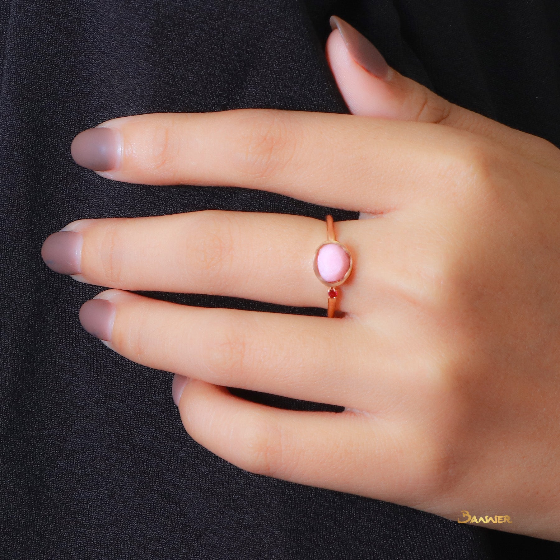 Rose Quartz and Ruby Petite Ring