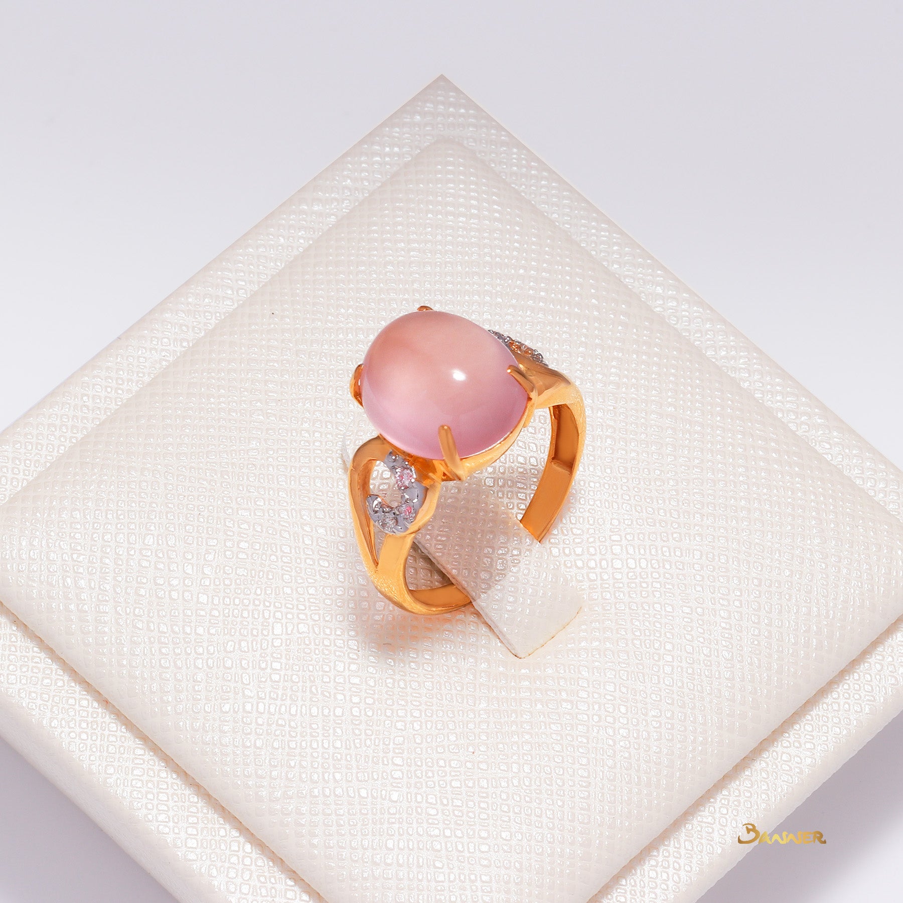 Rose Quartz and Diamond Infinity Ring