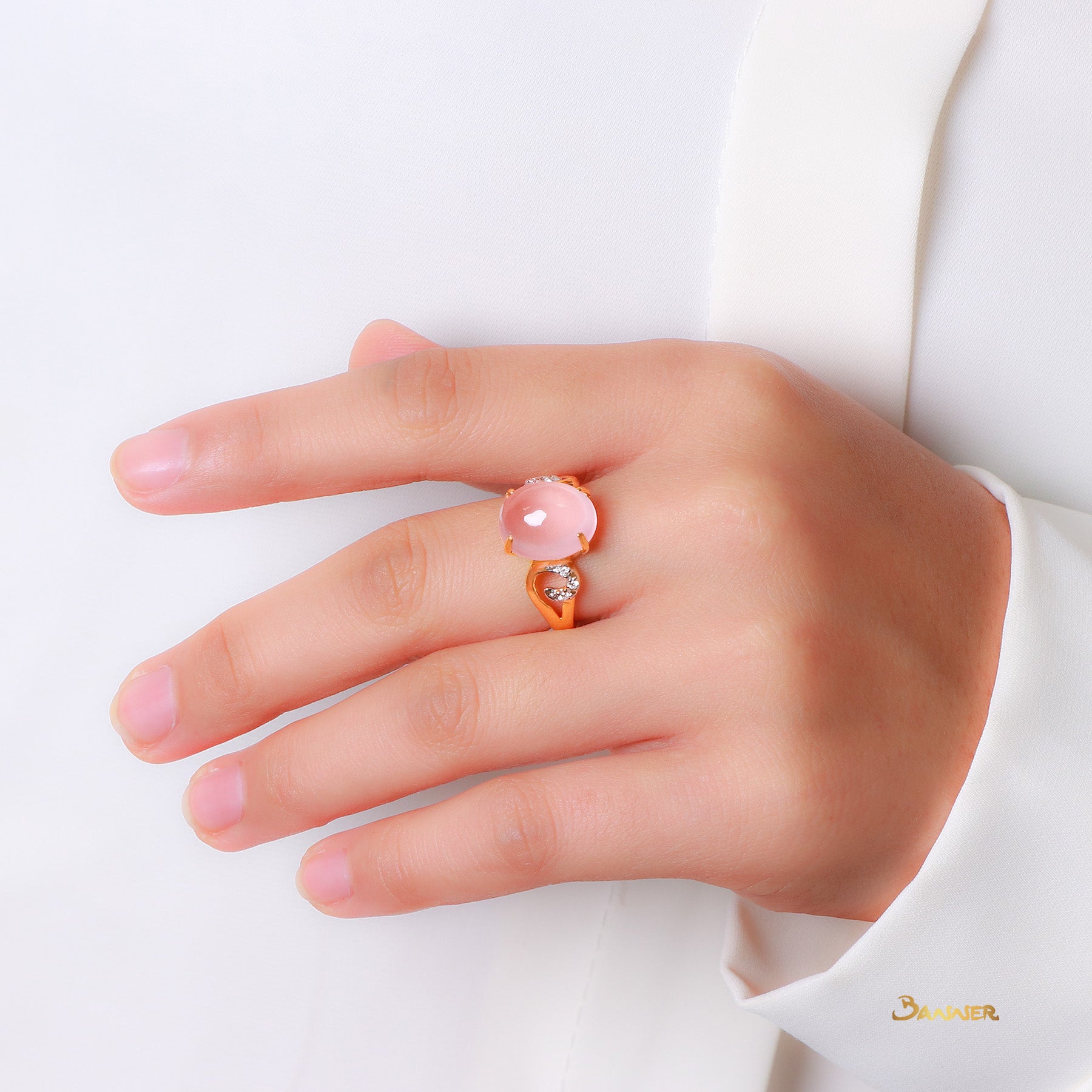 Rose Quartz and Diamond Infinity Ring