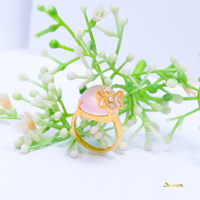 Rose Quartz and Diamond Butterfly Ring