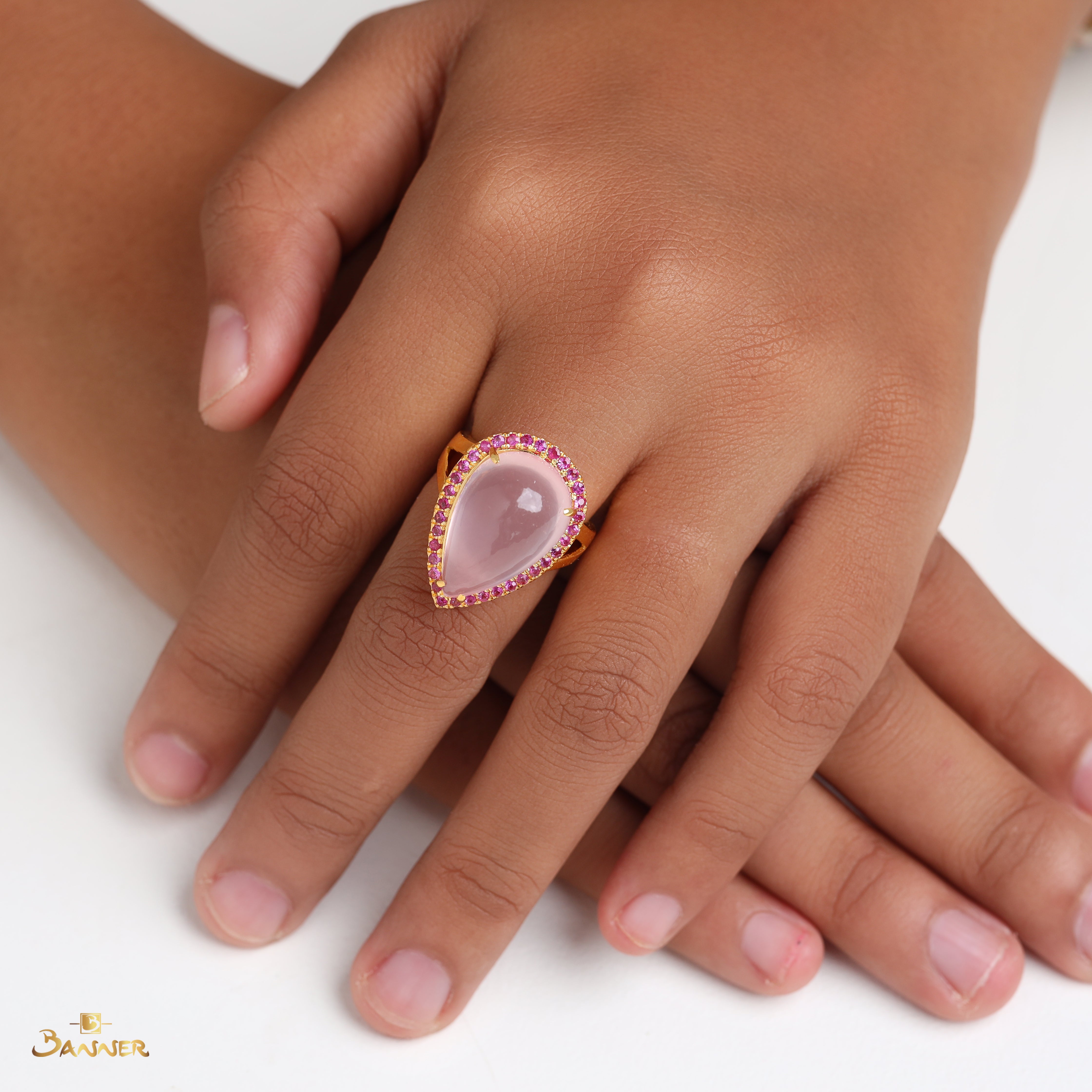 Rose Quartz and Pink Sapphire Ring