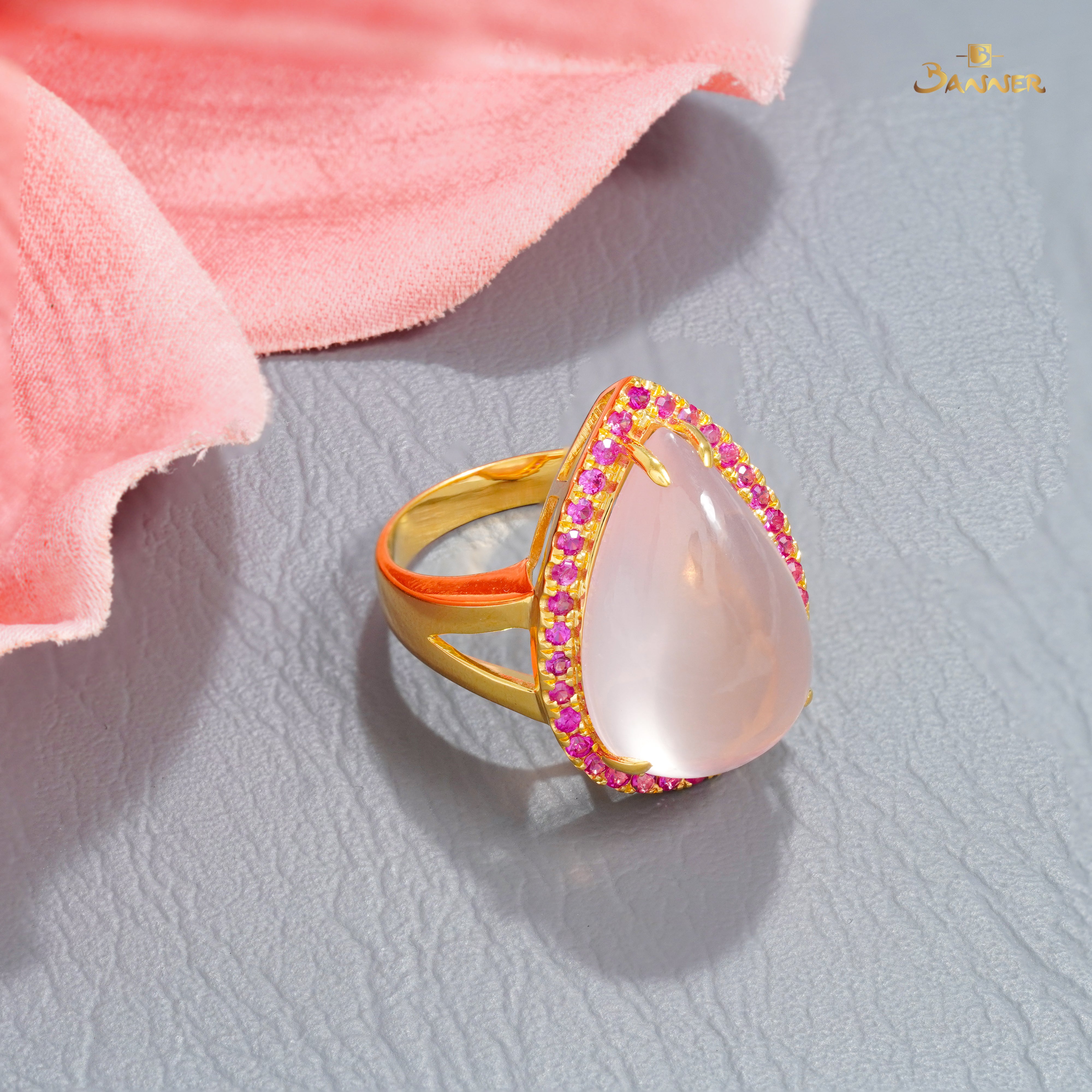 Rose Quartz and Pink Sapphire Ring