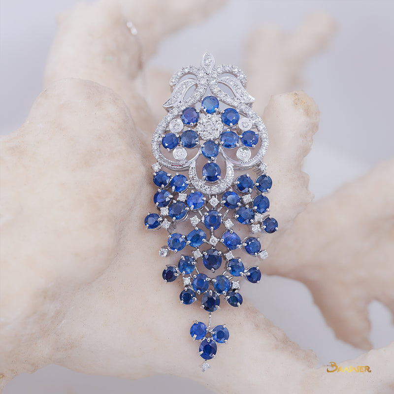 Sapphire and Diamond Floral Brooch /Pendant
