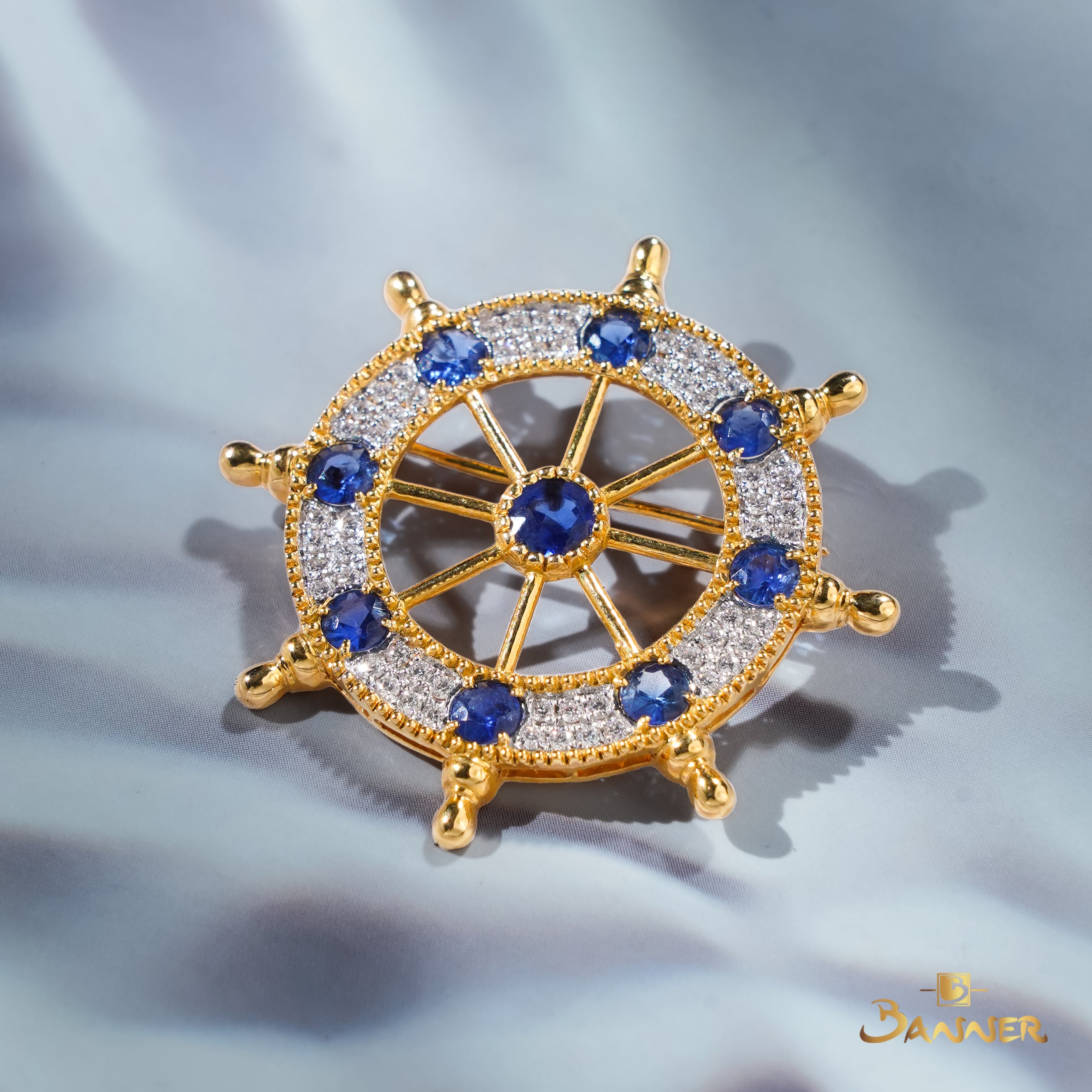 Sapphire and Diamond Helm Brooch