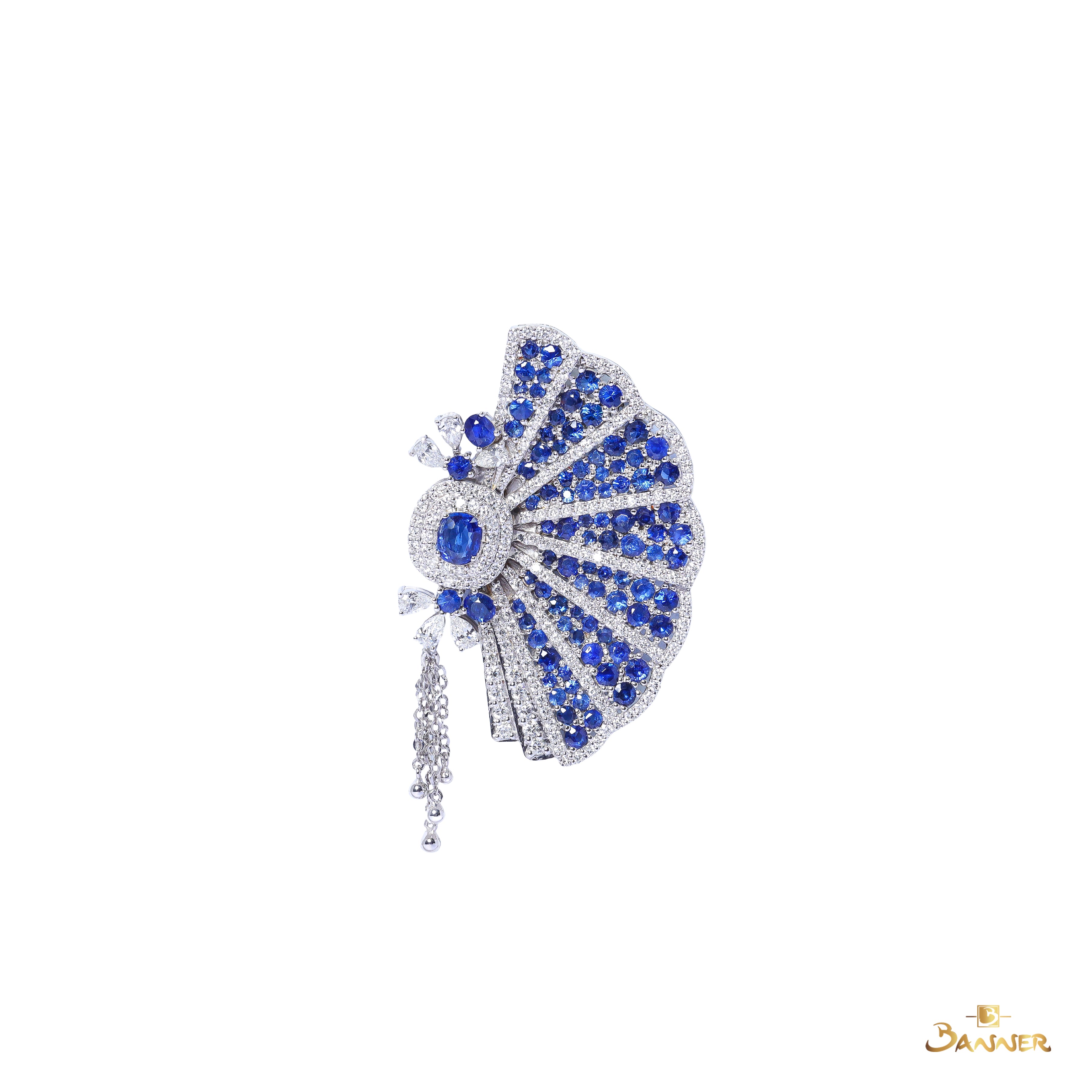 Sapphire and Diamond Fan Brooch
