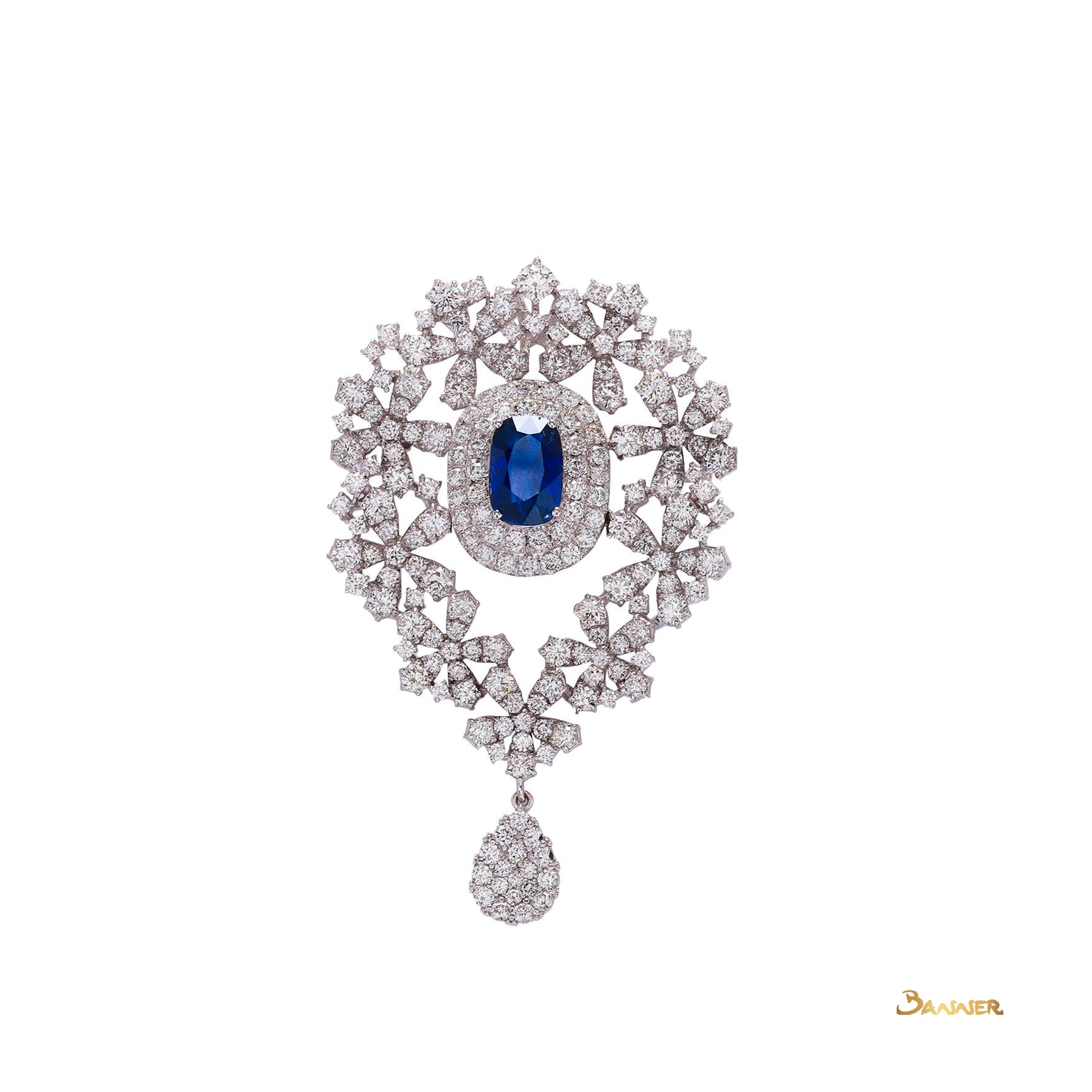 Sapphire and Diamond Floral Brooch