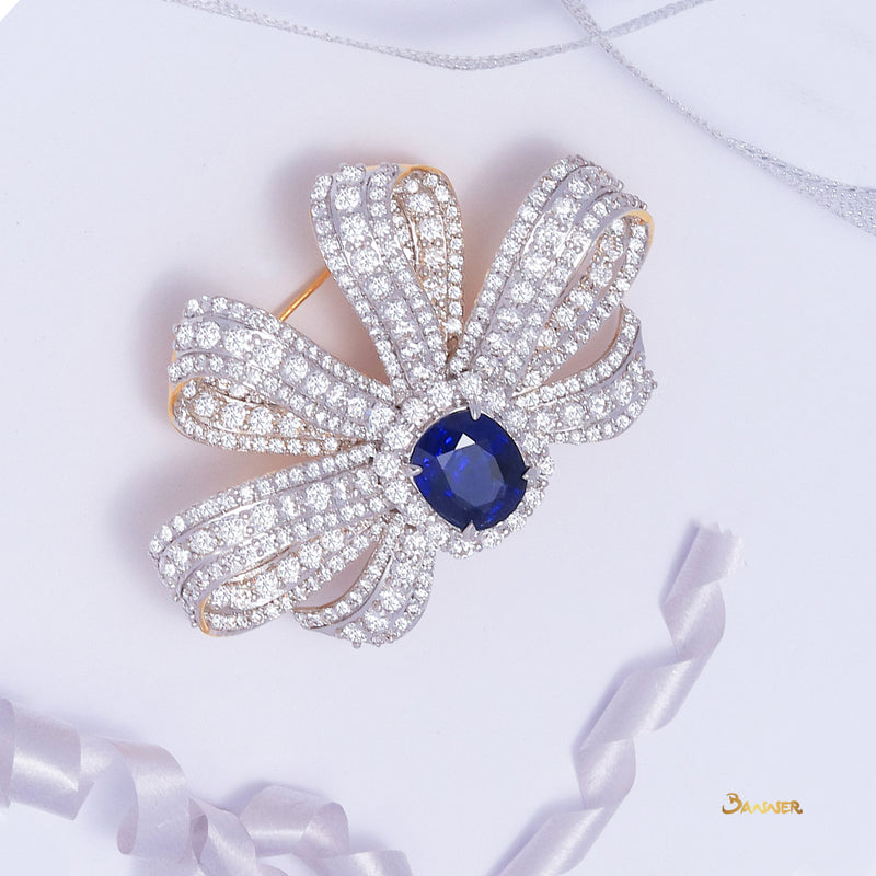 Sapphire and Diamond Ribbon Classic Brooch