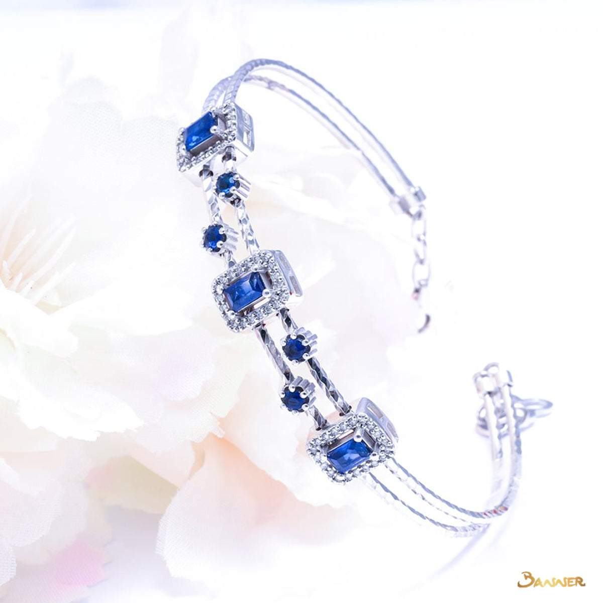 Emerald-cut Sapphire and Diamond Bracelet