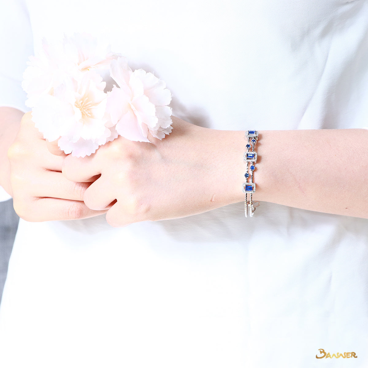 Emerald-cut Sapphire and Diamond Bracelet