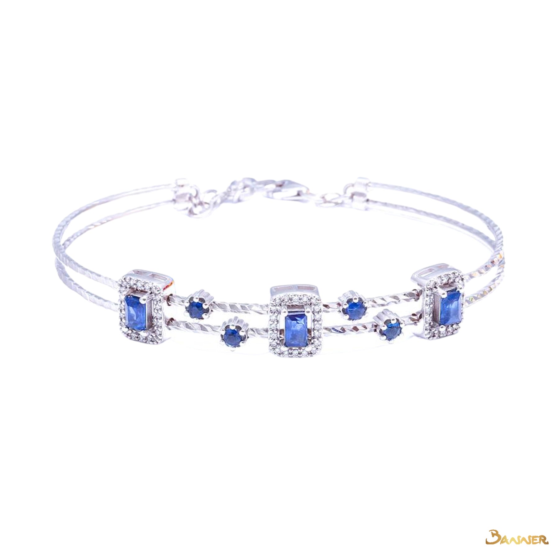 Emerald-cut Sapphire and Diamond Bracelet