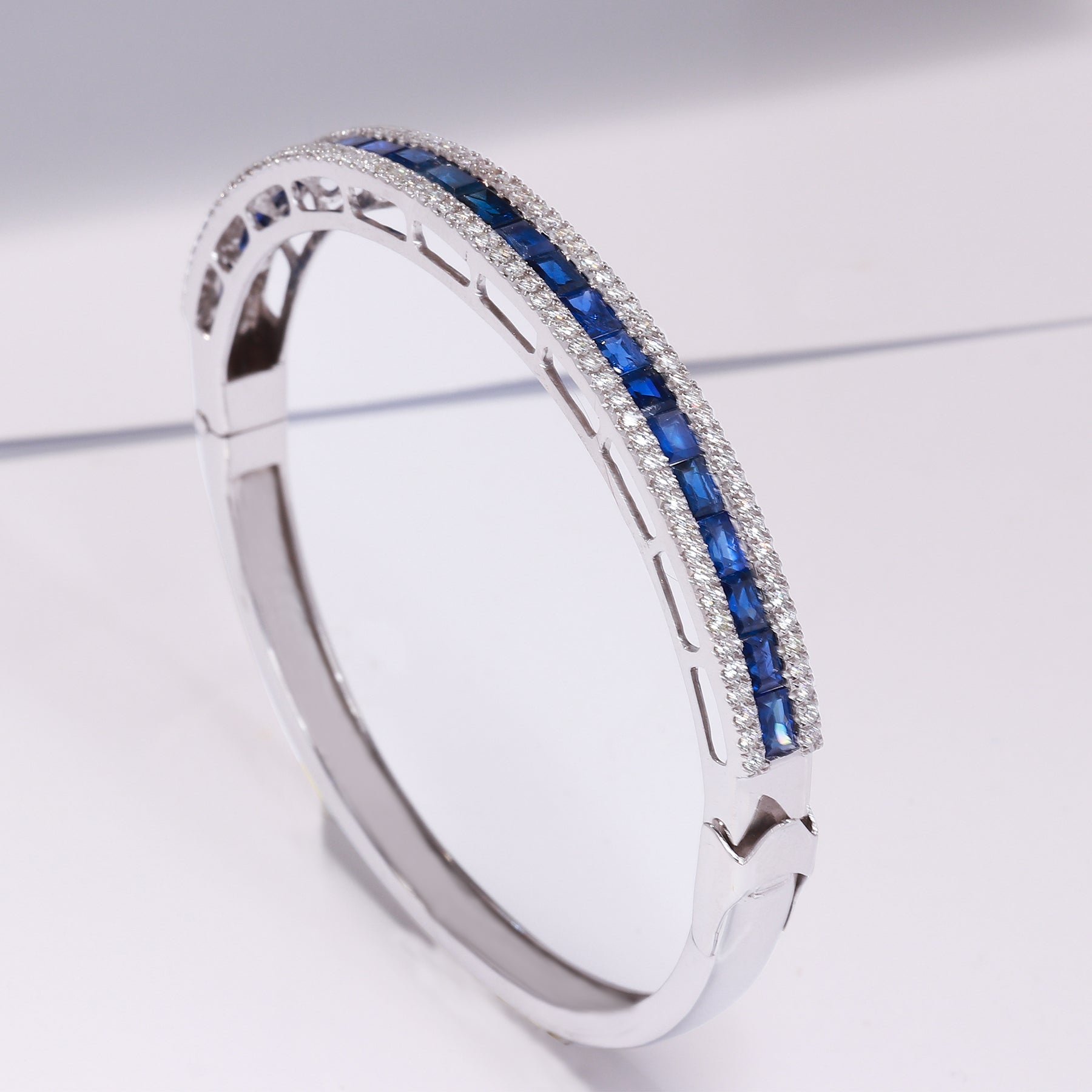 Emerald-cut Sapphire and Diamond Tier Bracelet