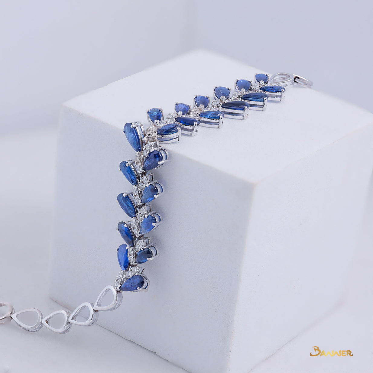 Sapphire Rain-drop and Diamond Tennis Bracelet