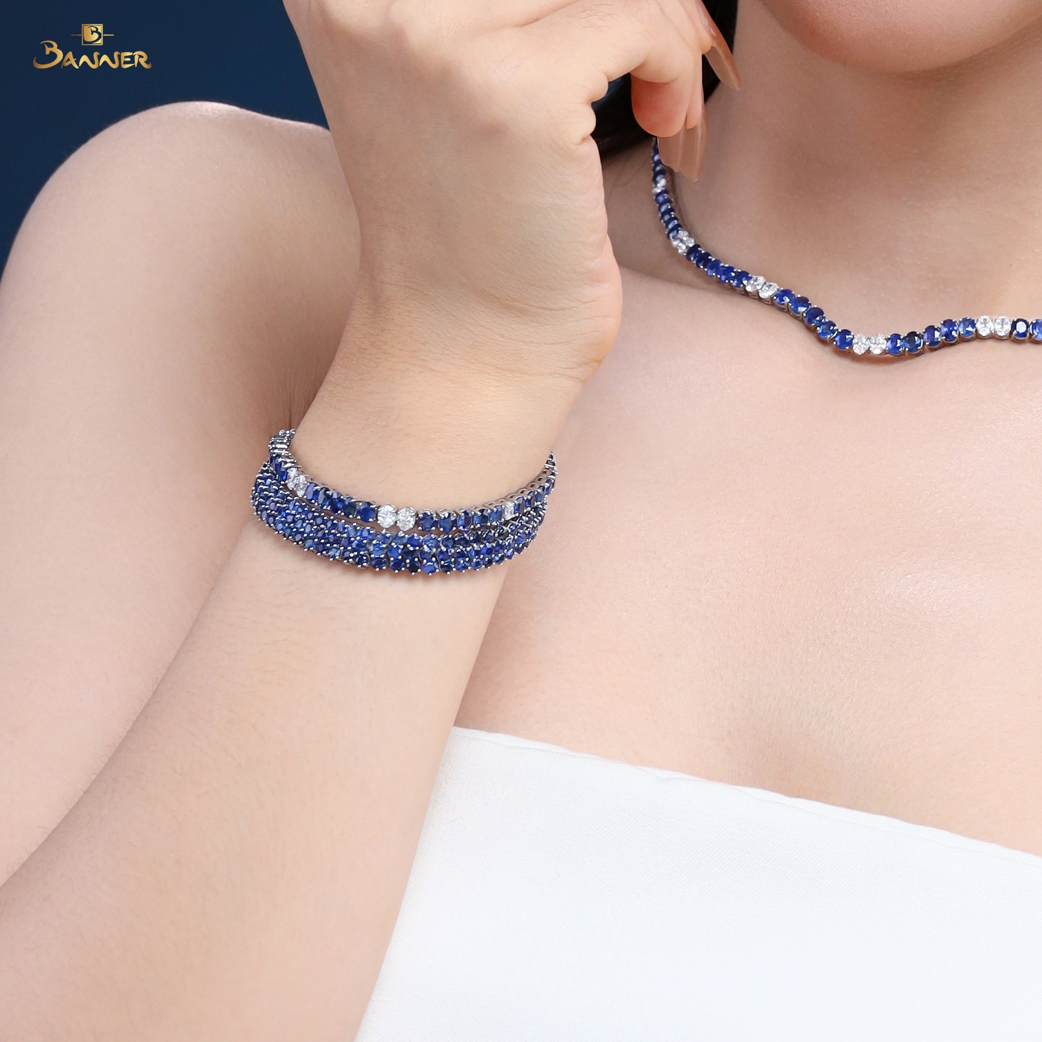Sapphire and Oval Diamond Tennis Bracelet