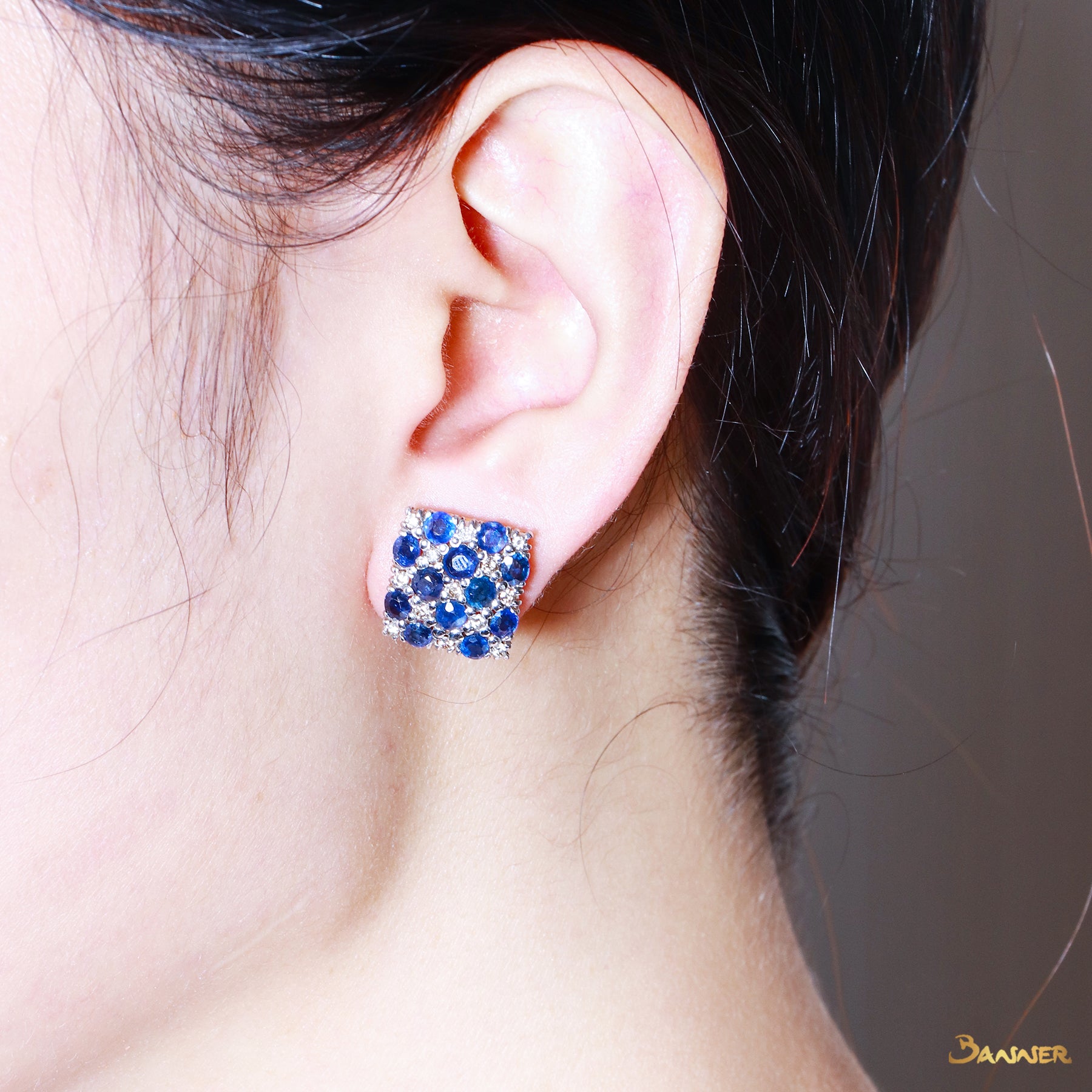 Sapphire and Diamond Checkered Earrings