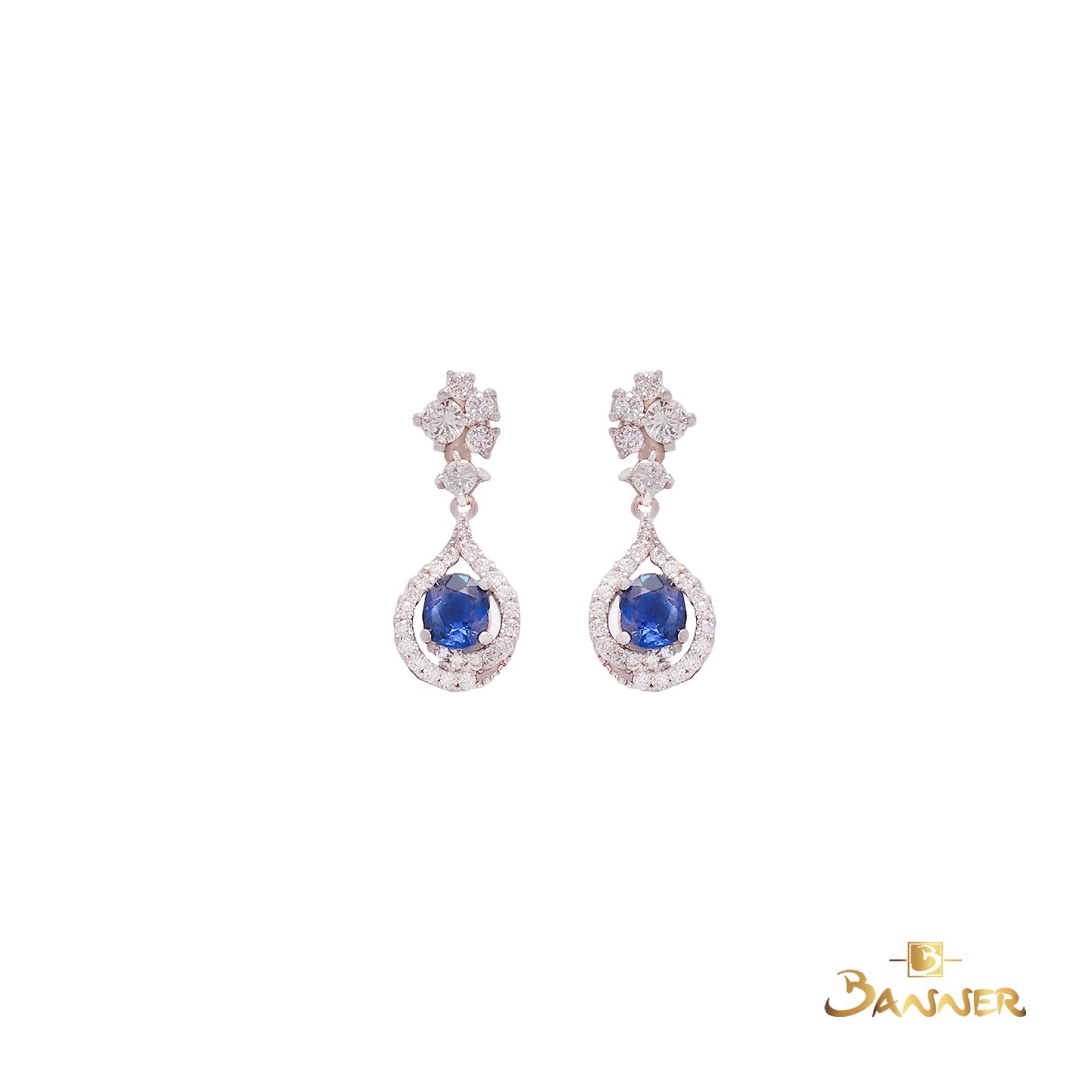 Sapphire and Diamond Rain-drop Earrings