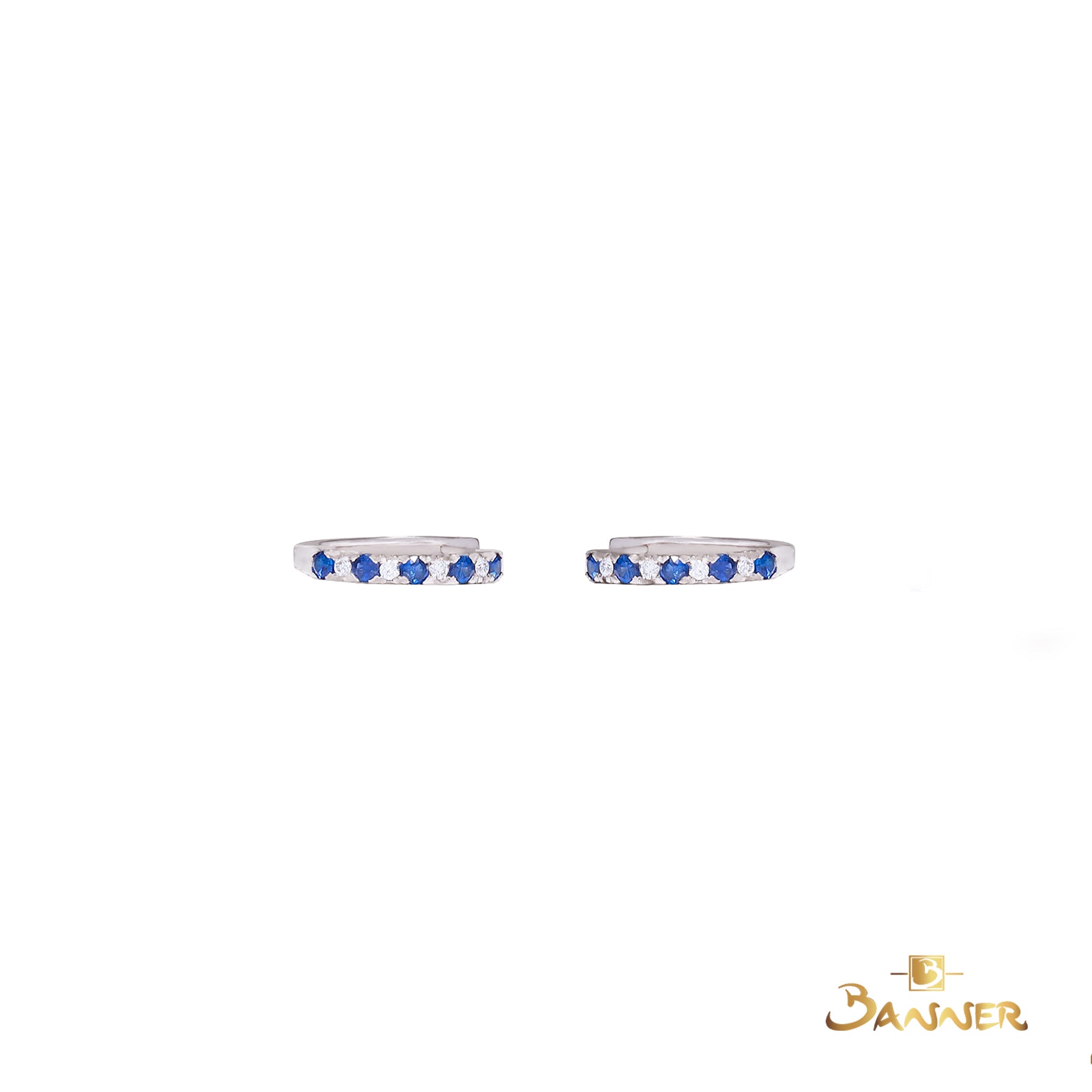 Sapphire and Diamond Huggie Earrings(Medium)