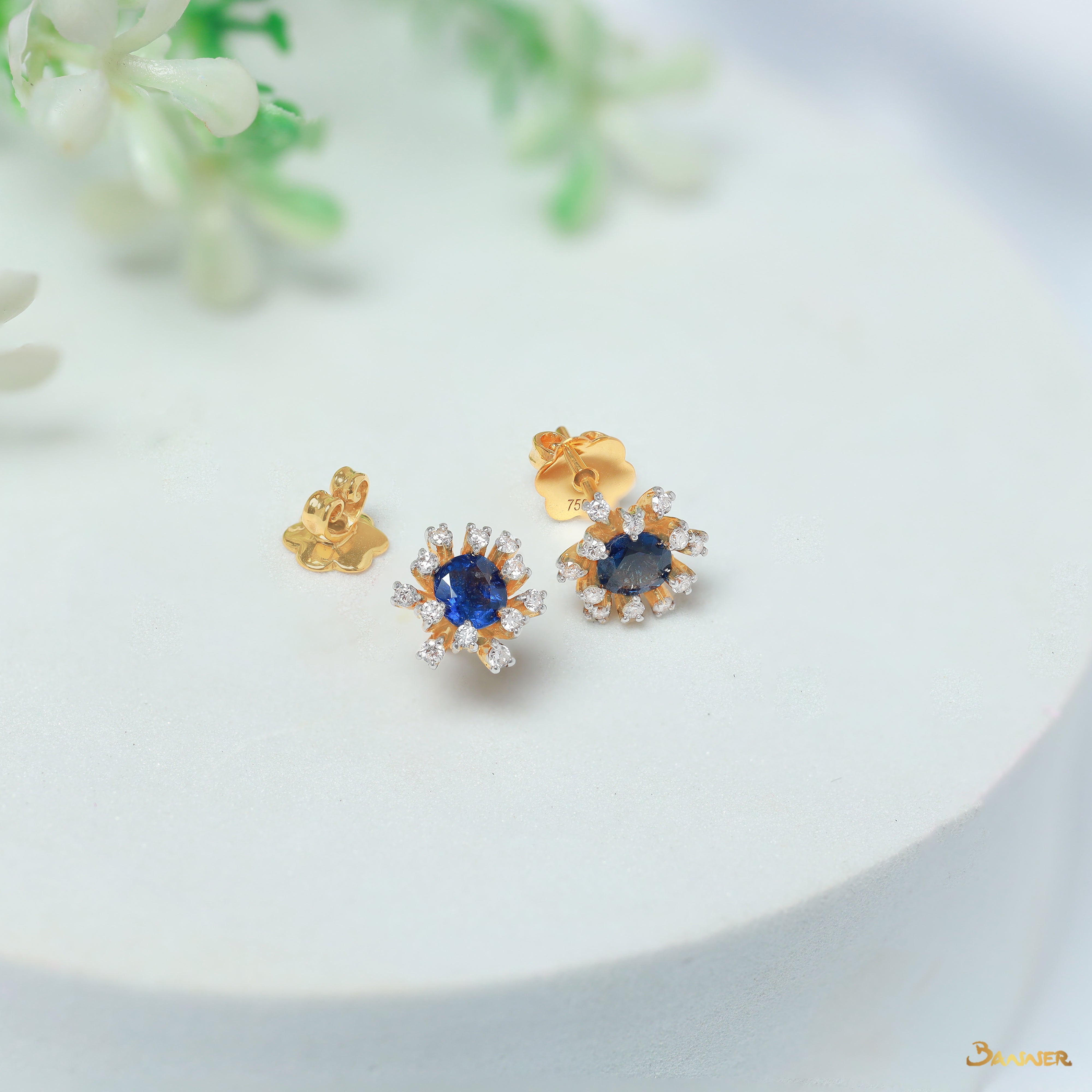 Sapphire and Diamond Rose Earrings