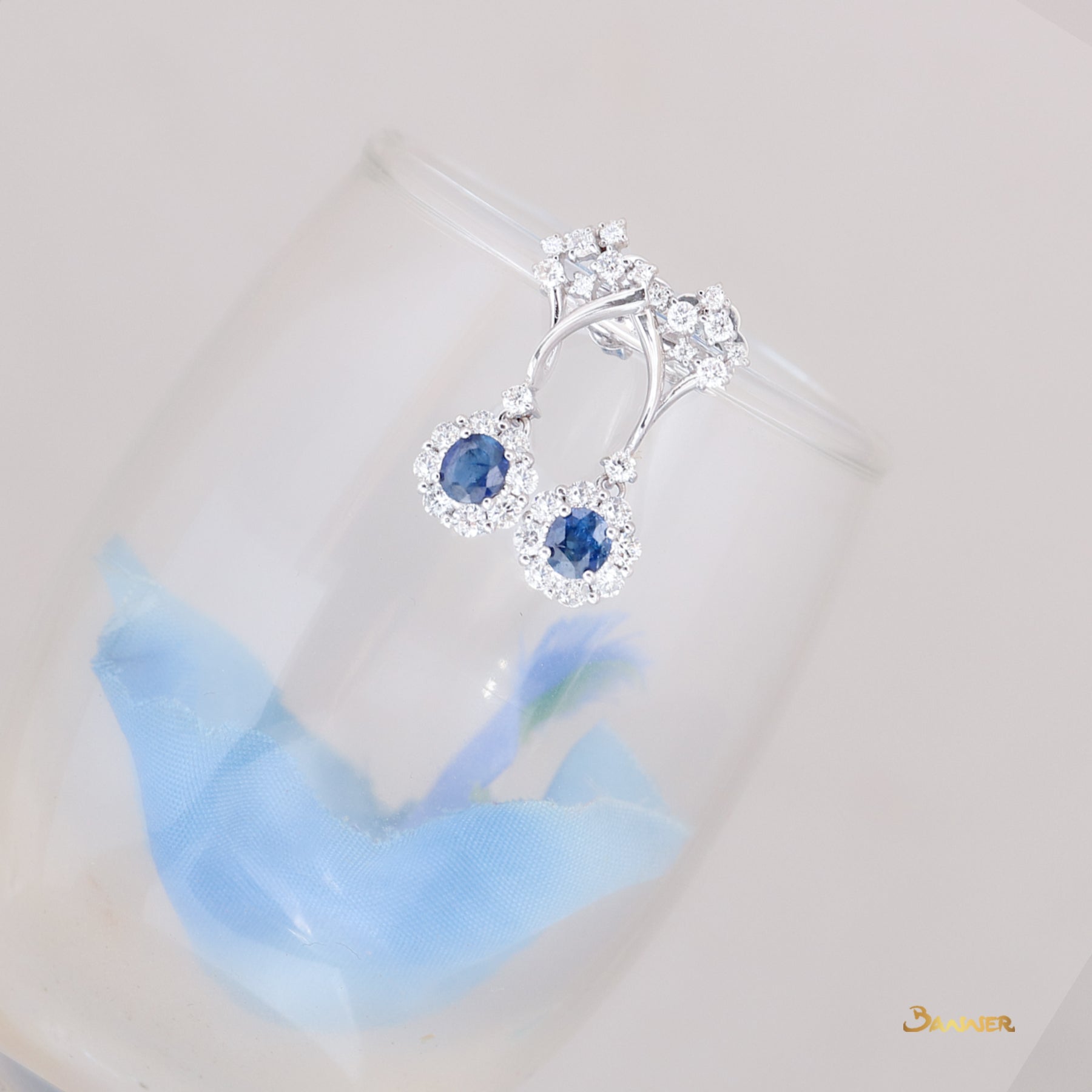 Sapphire and Diamond Rain-Drop Earrings