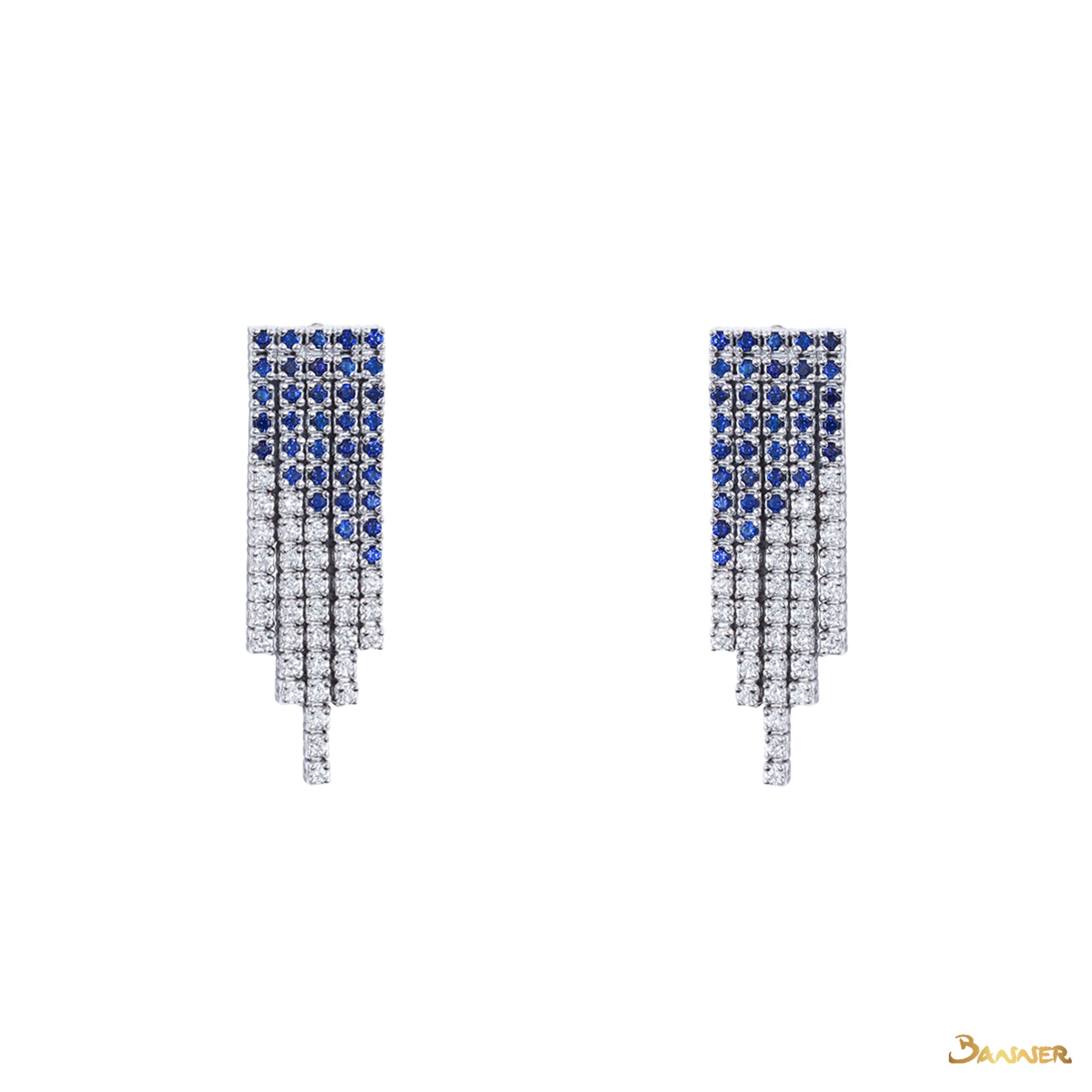 Sapphire and Diamond 5 Roll Dangle Earrings