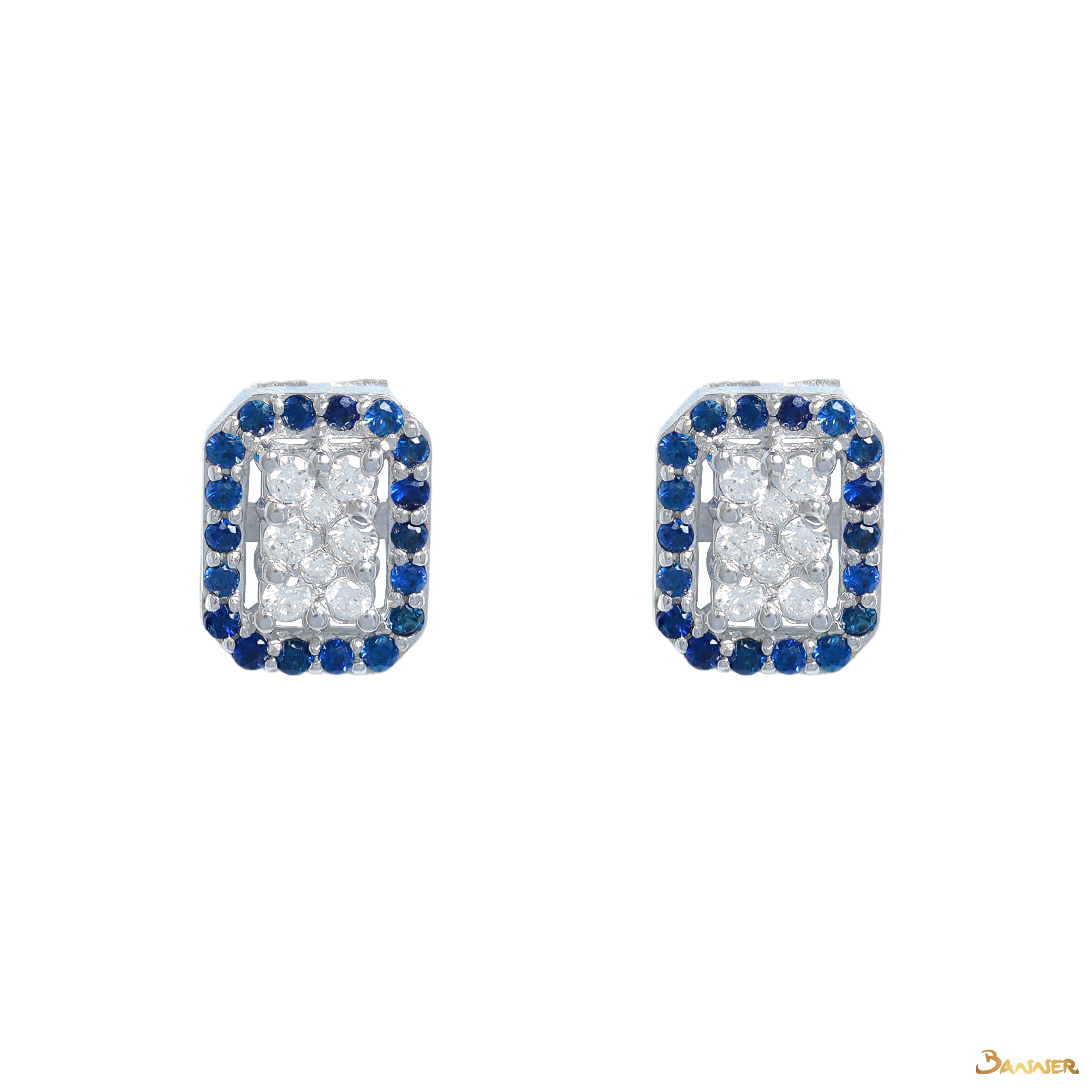 Sapphire and Diamond Cushion Halo Earrings