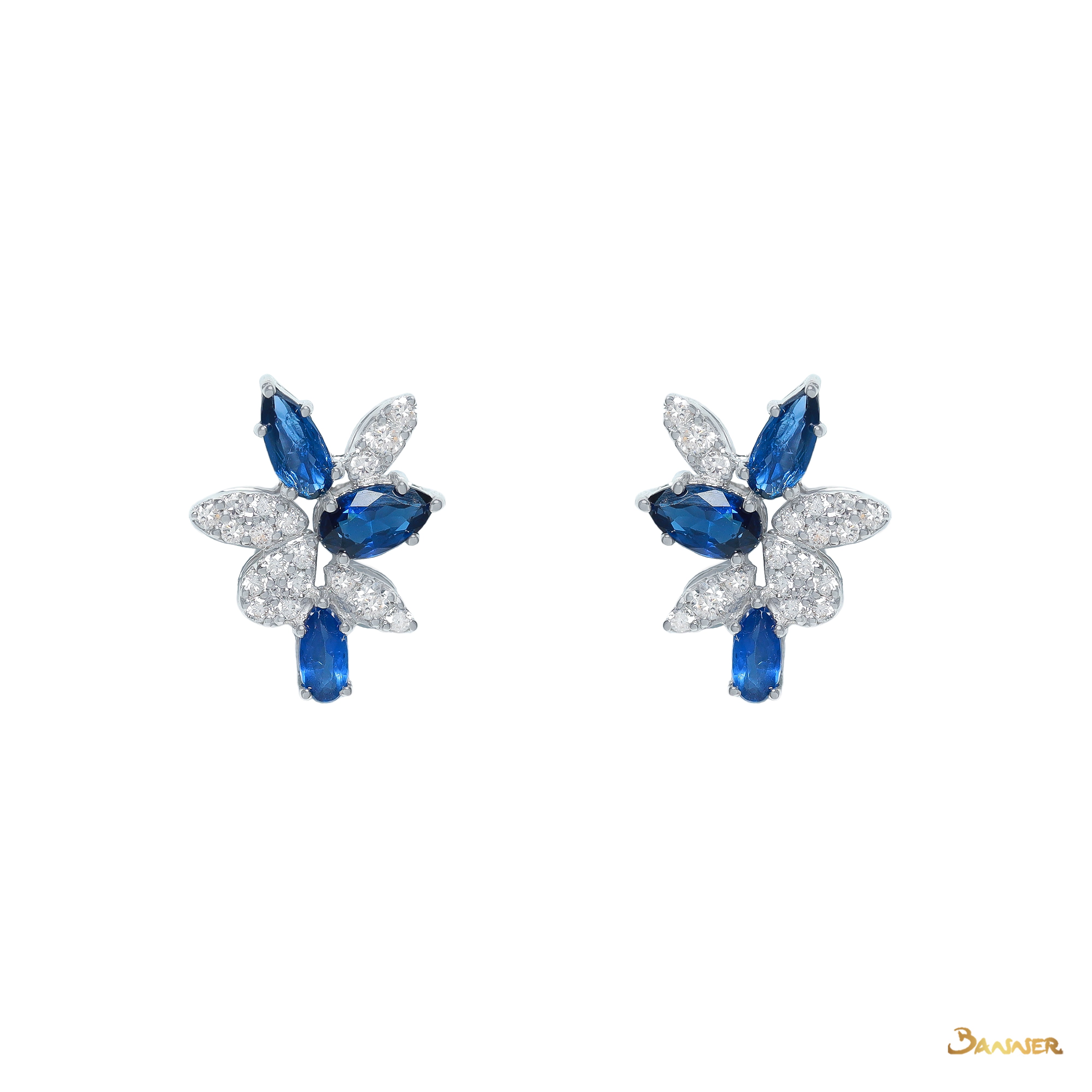 Sapphire and Diamond Floral Earrings