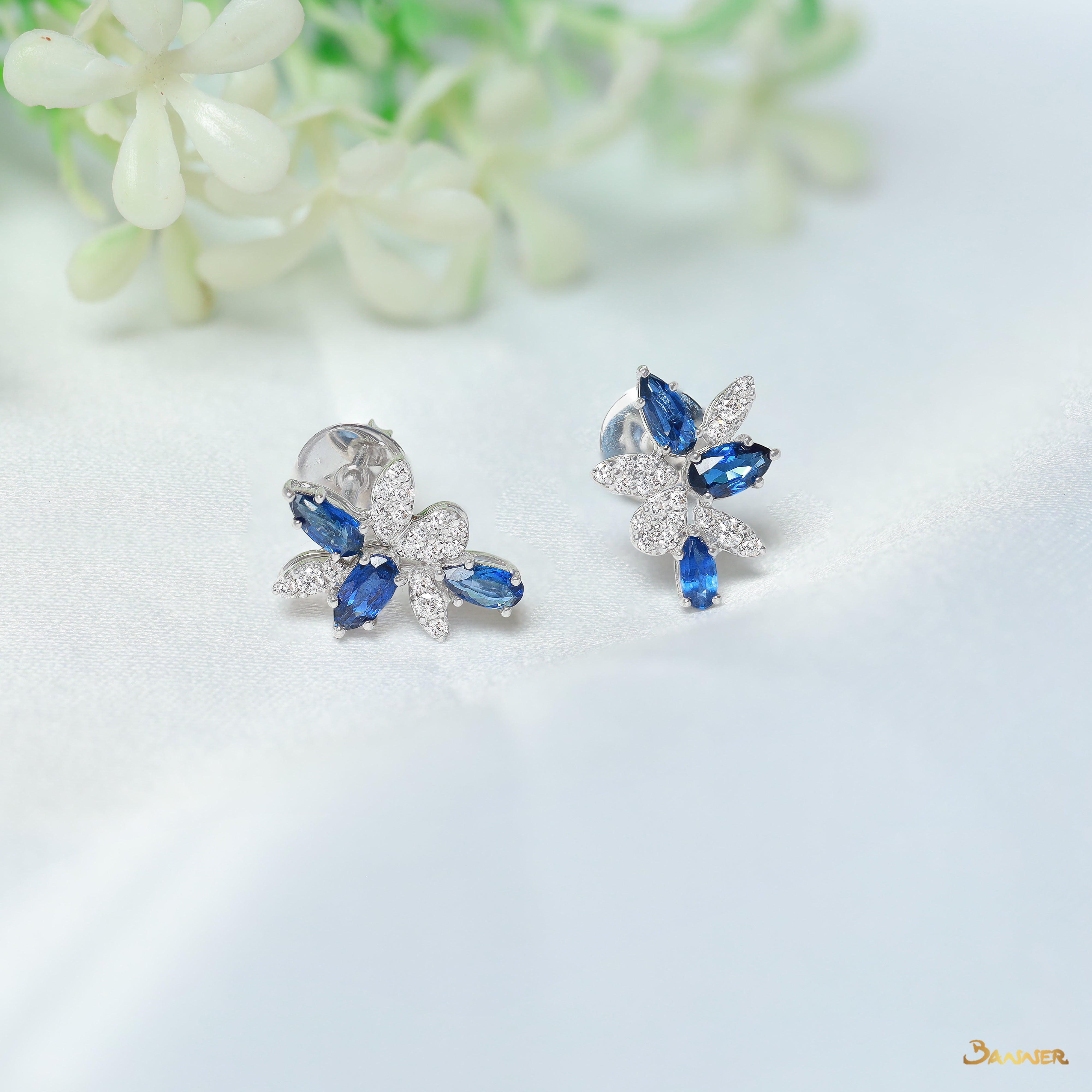 Sapphire and Diamond Floral Earrings