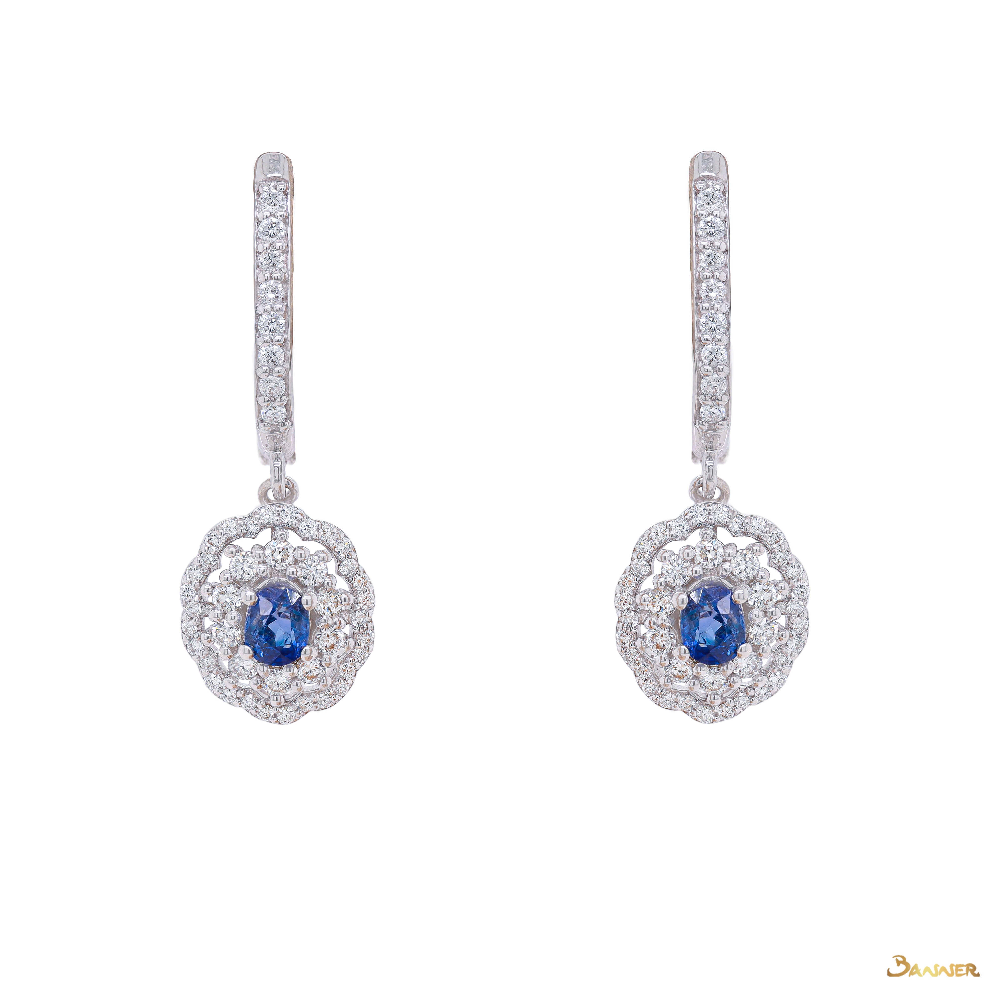 Sapphire and Diamond Floral Dangle Earrings