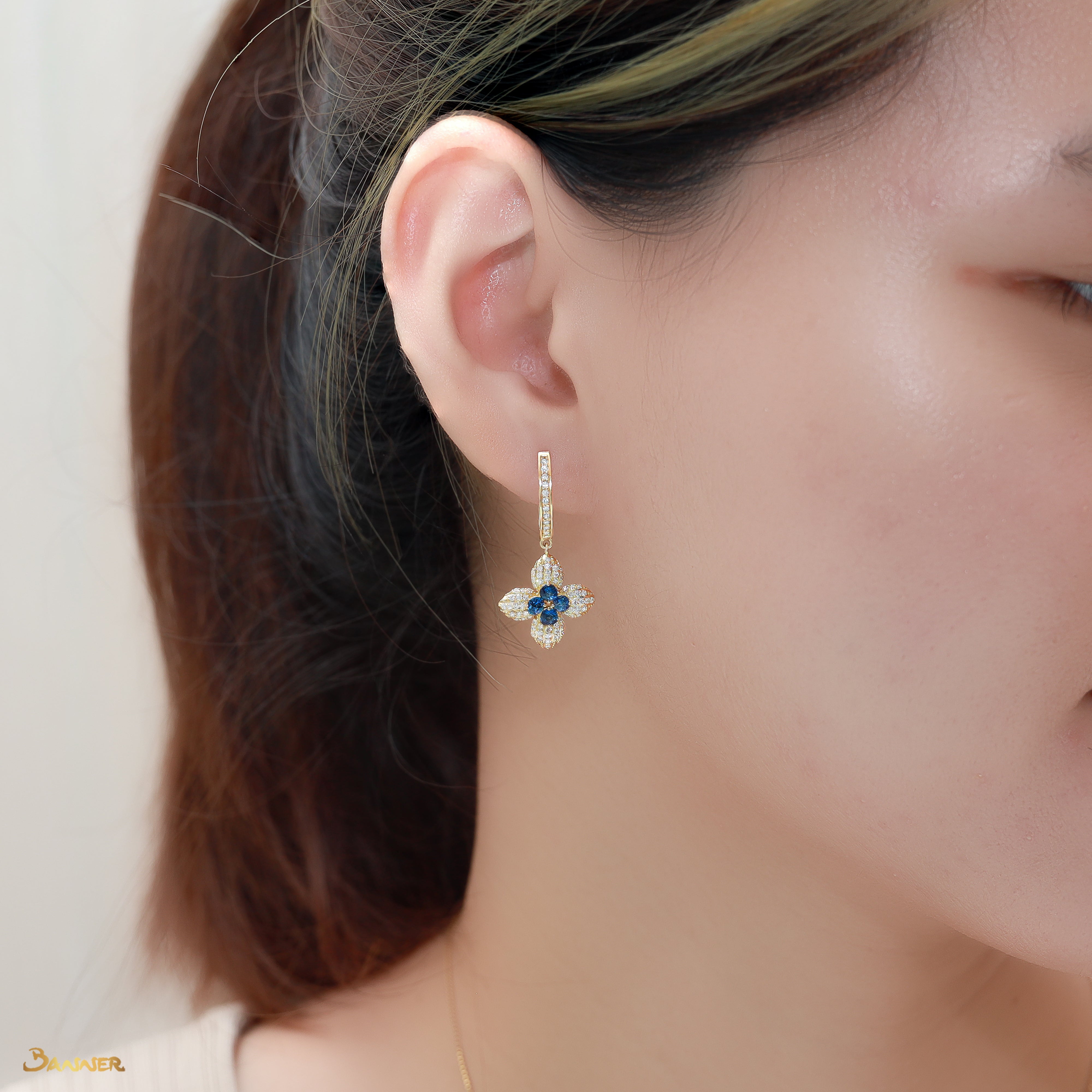 Sapphire and Diamond Lotus Earrings