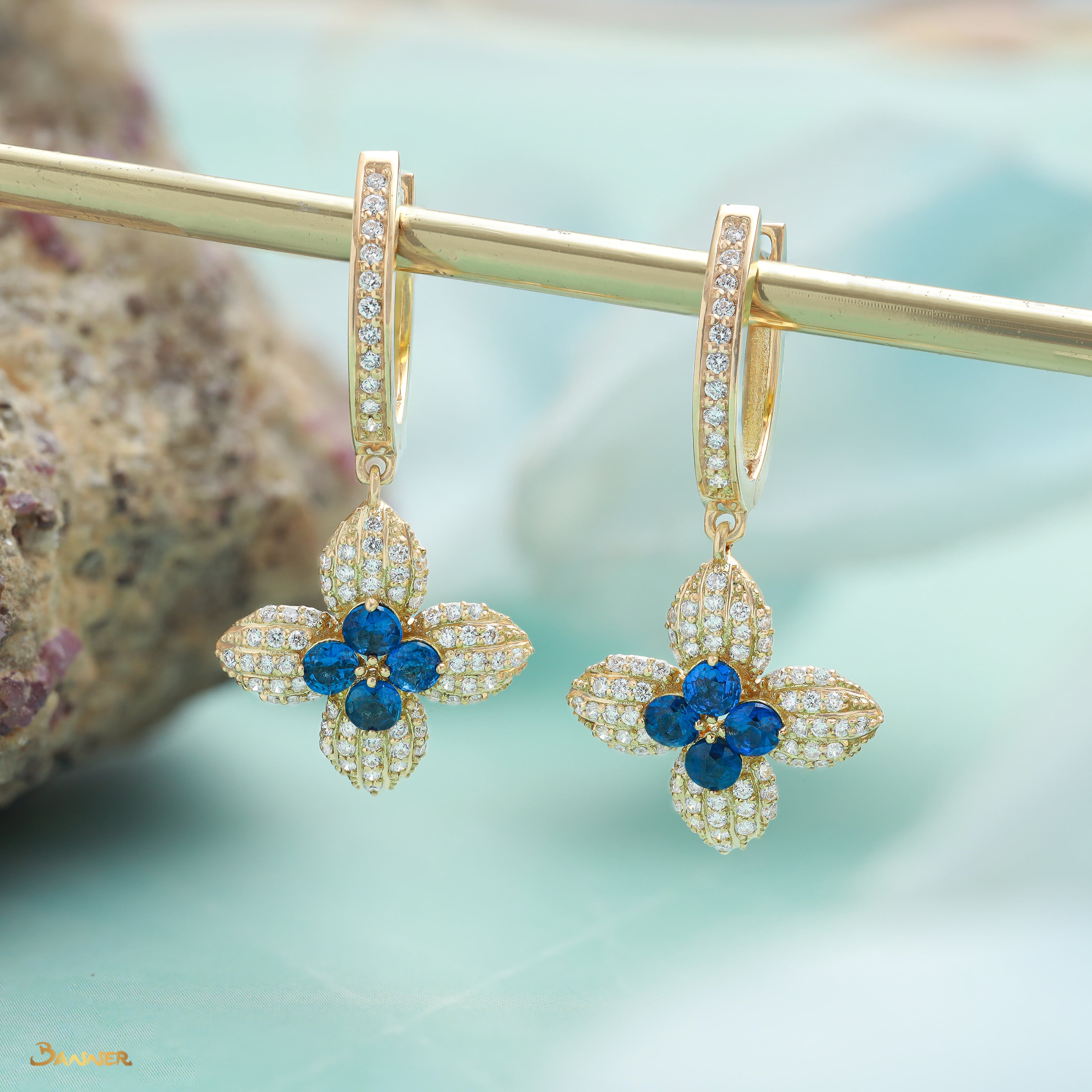 Sapphire and Diamond Lotus Earrings