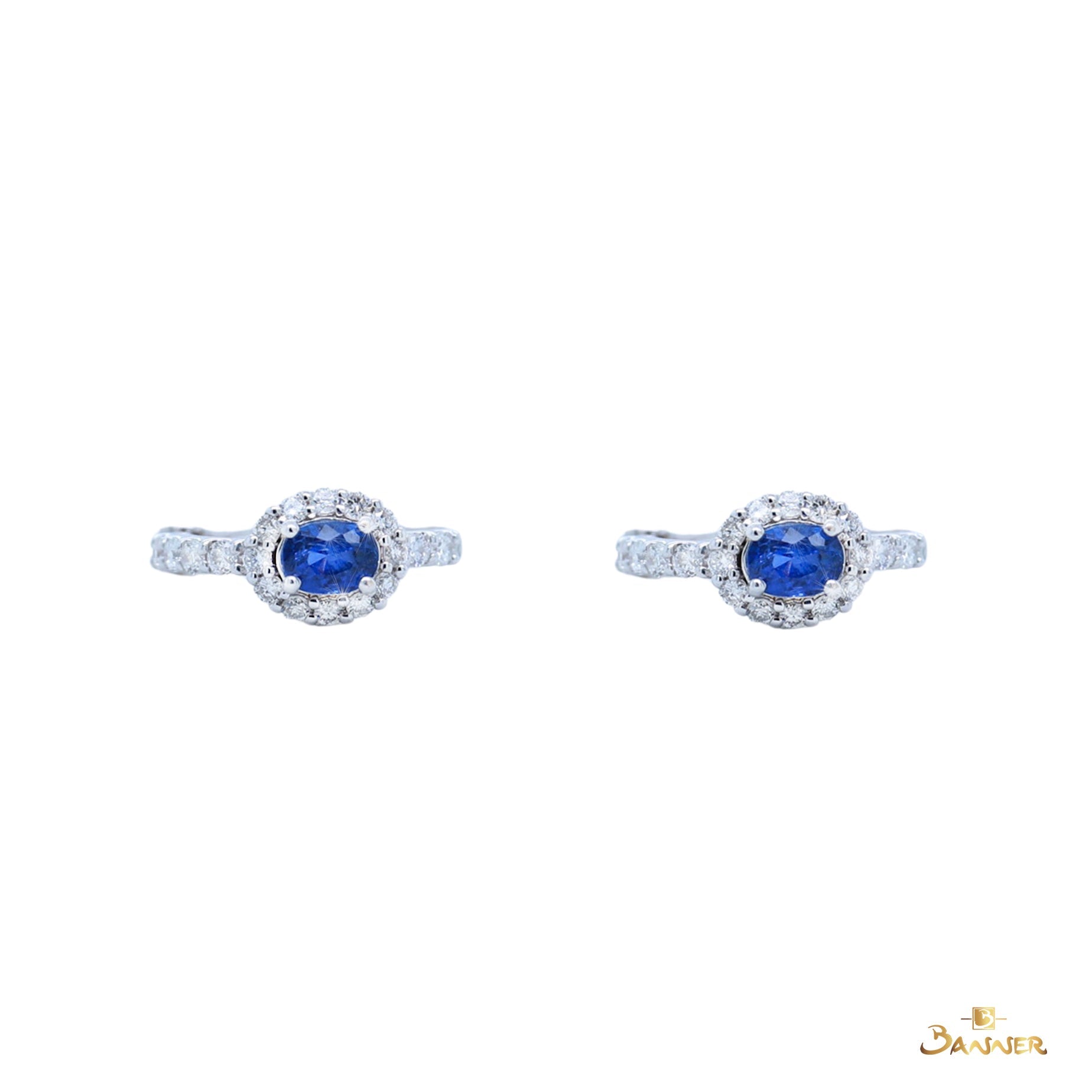 Sapphire and Diamond Halo Huggie Earrings