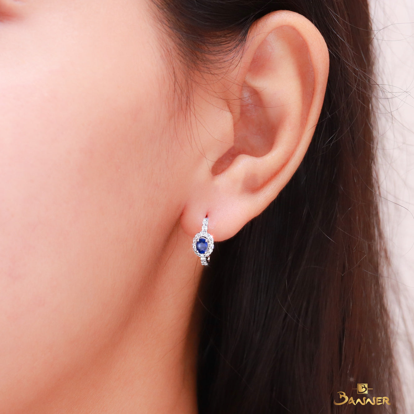 Sapphire and Diamond Halo Huggie Earrings