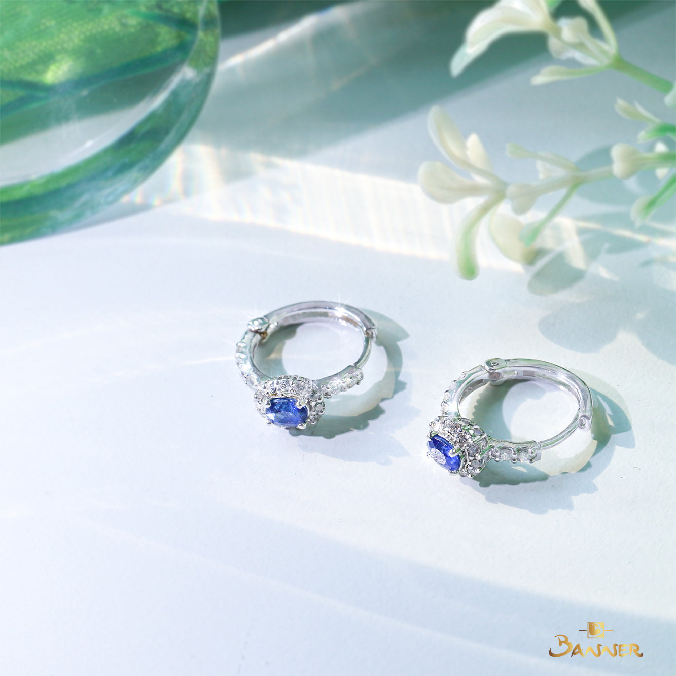 Sapphire and Diamond Halo Huggie Earrings