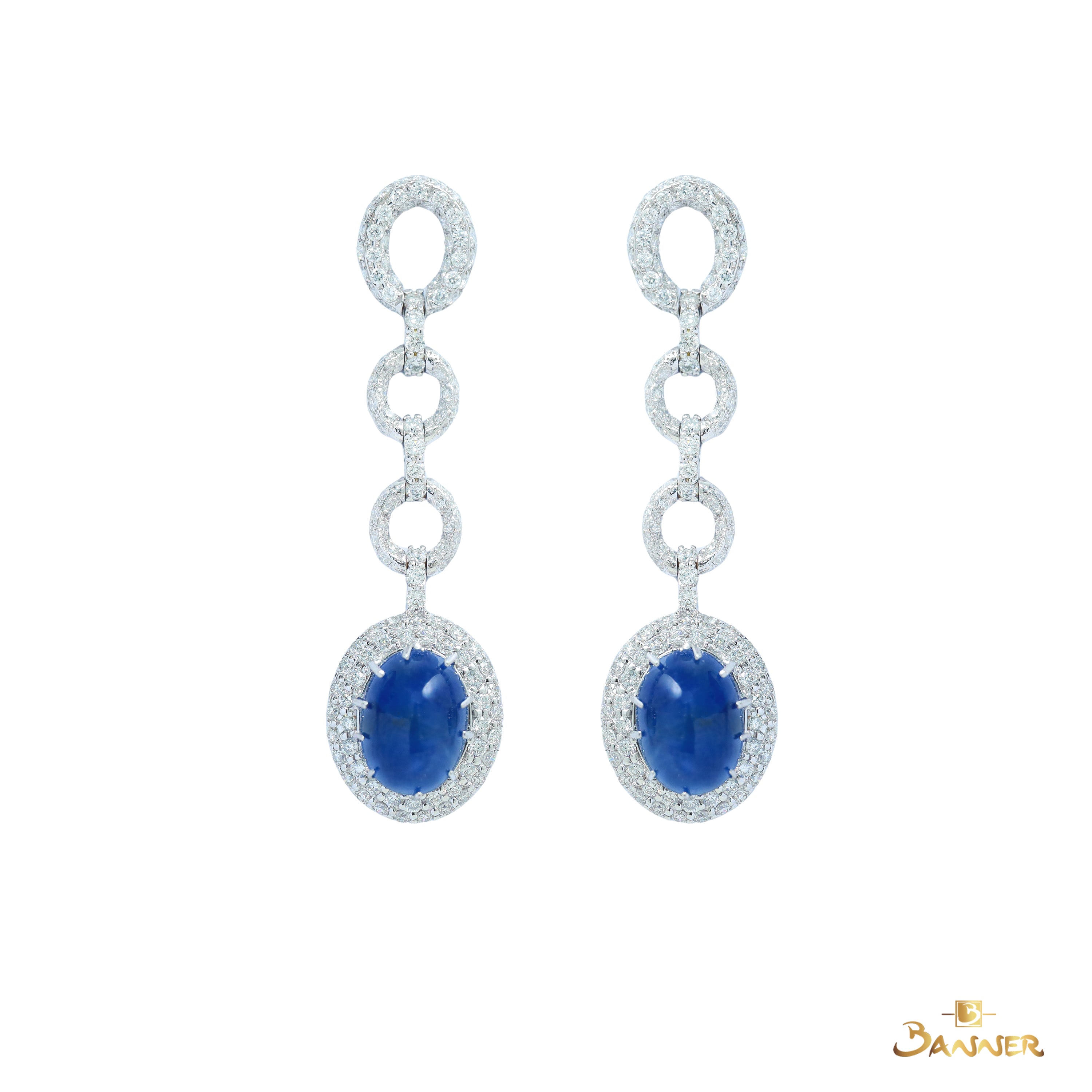 Sapphire Cabochon and Diamond Earrings