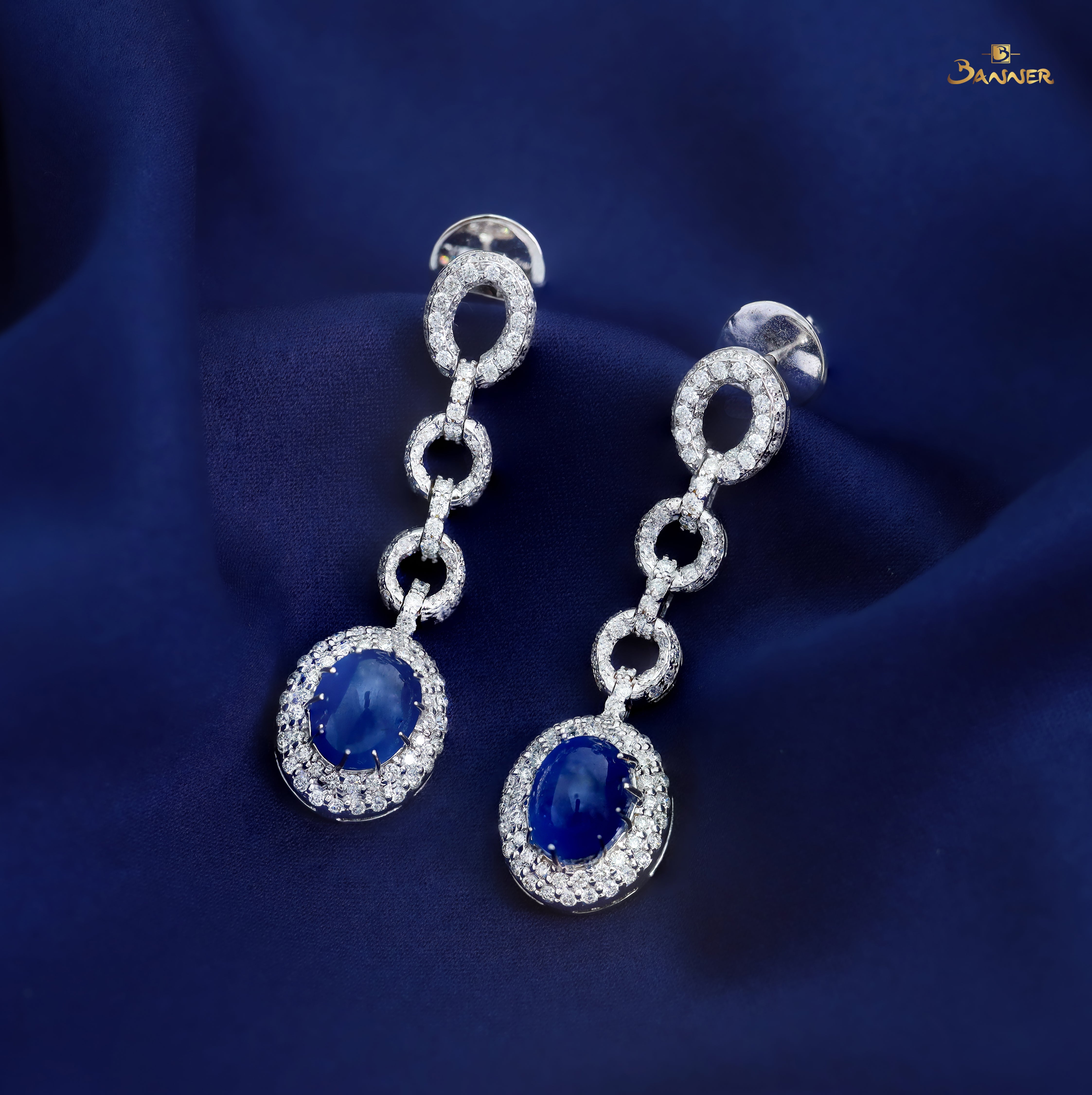 Sapphire Cabochon and Diamond Earrings