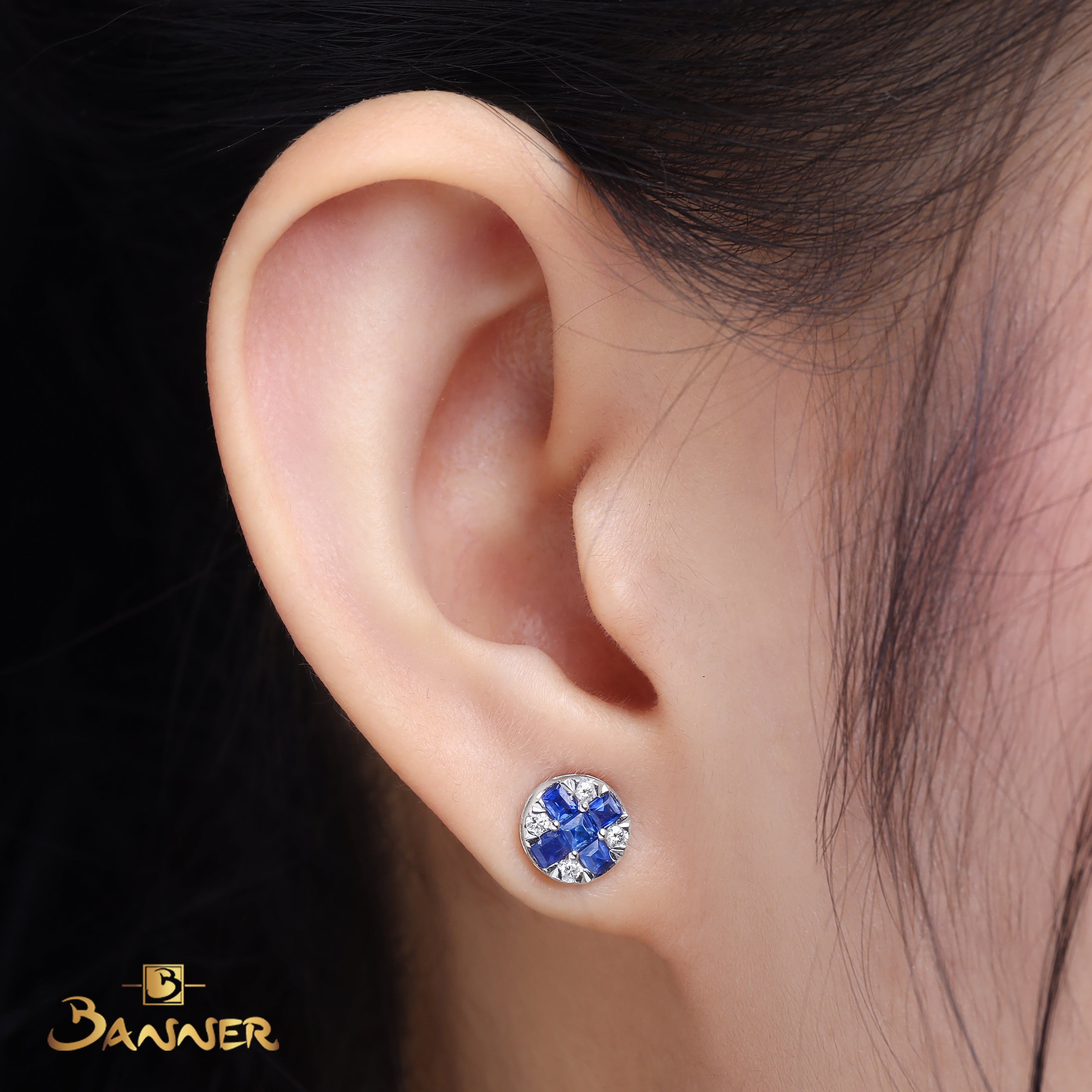 Sapphire and Diamond Checker Earrings