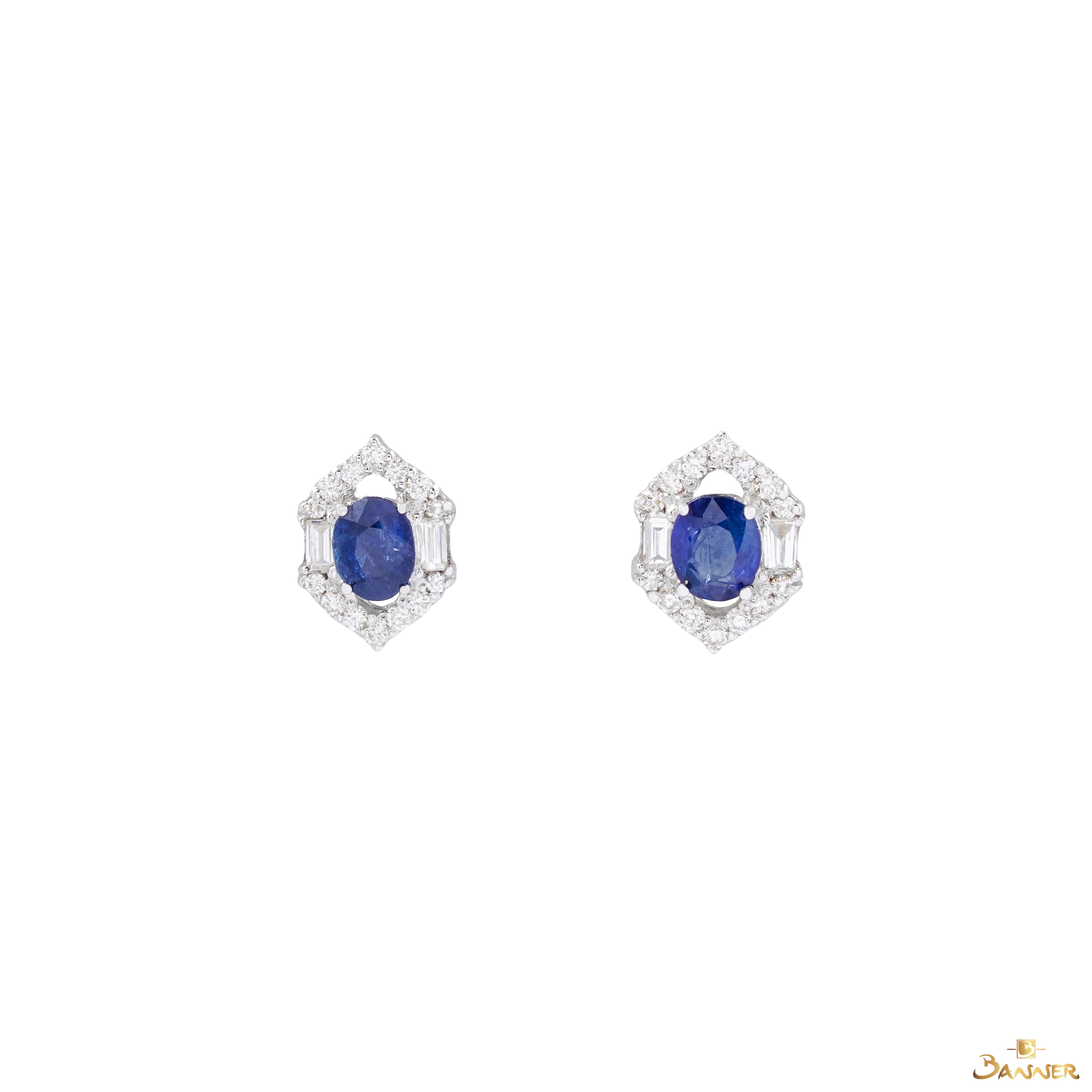 Sapphire and Baguette Diamond Luna Halo Earrings