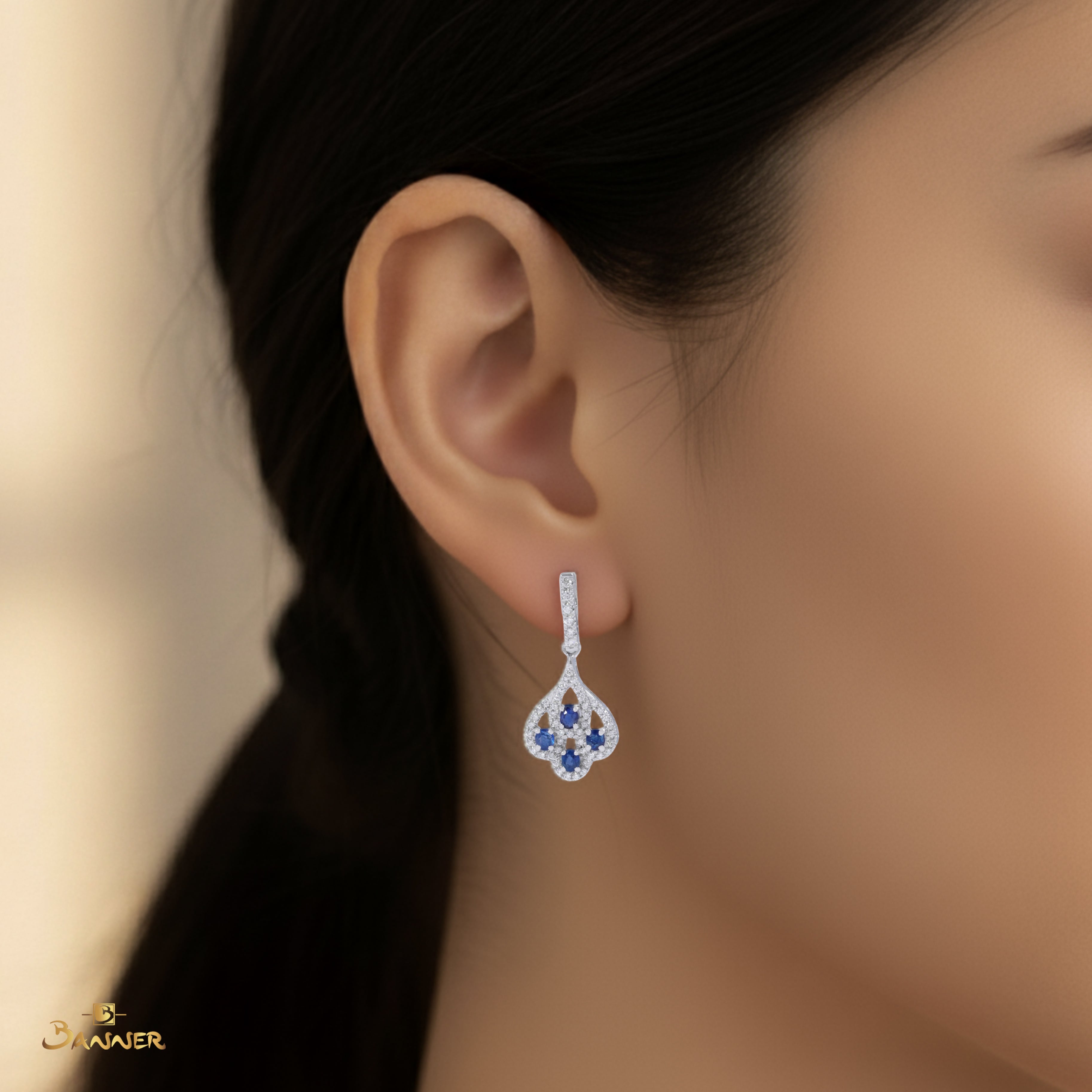 Sapphire and Diamond Pride Dangle Earrings