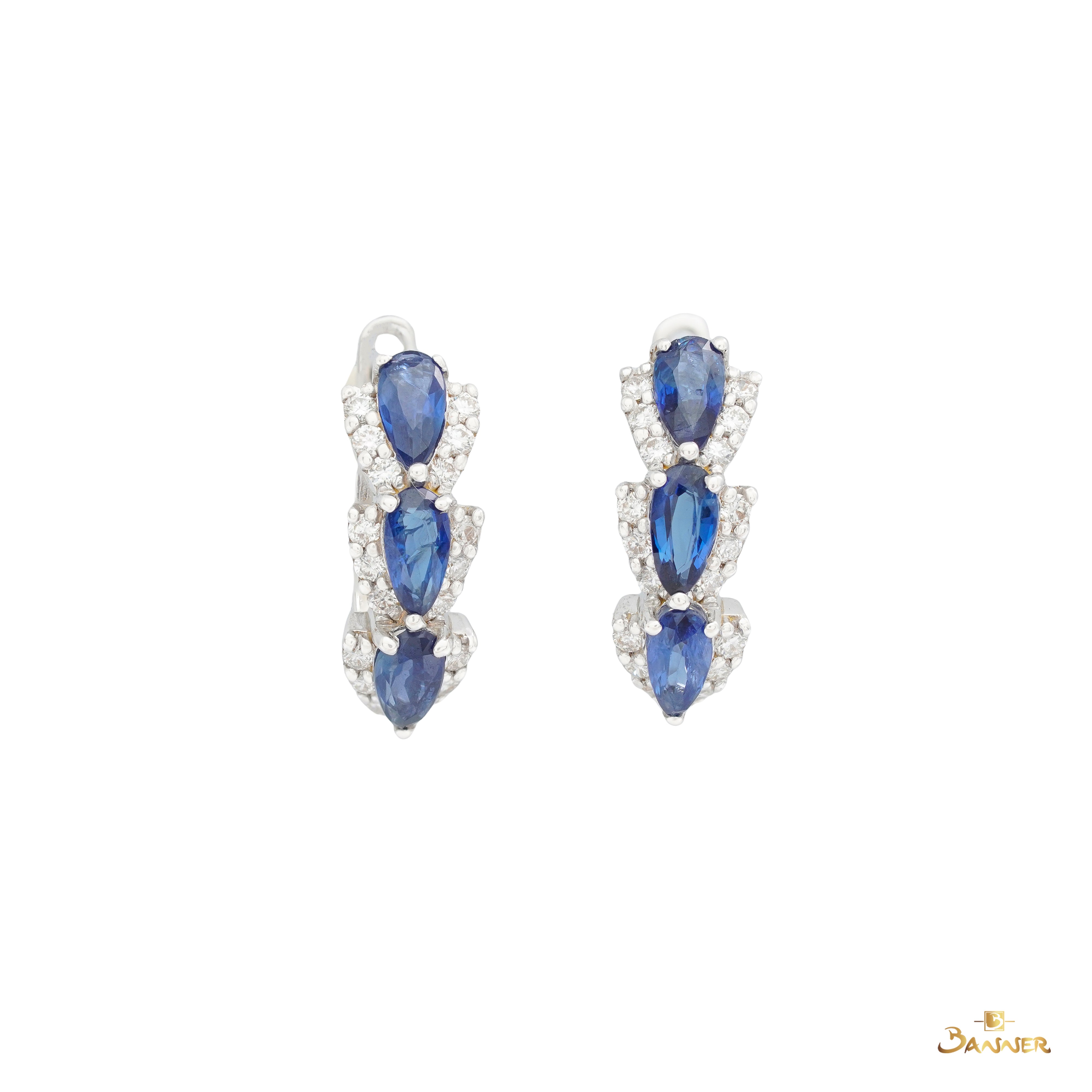 Sapphire and Diamond Rain-drop Huggie Earrings