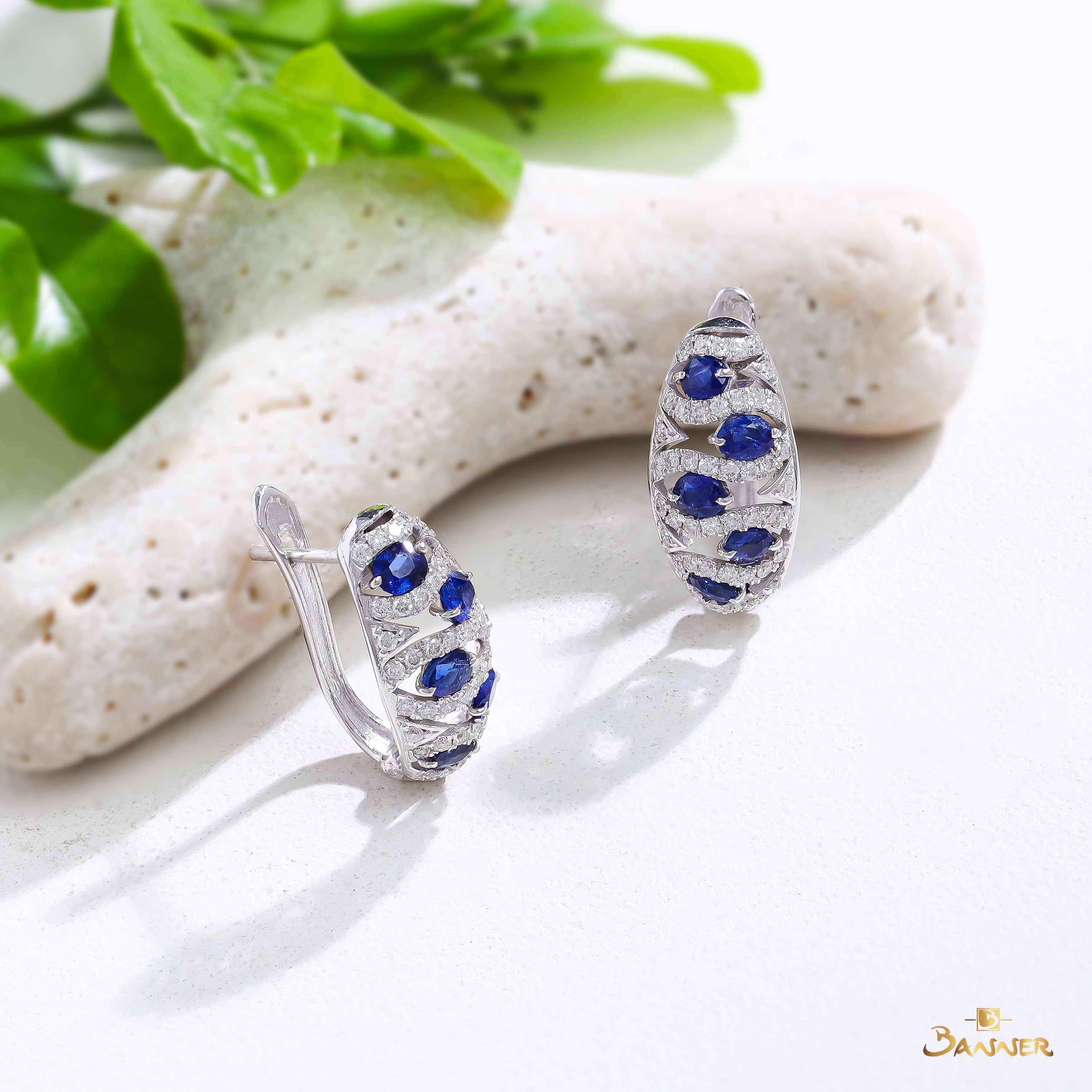 Sapphire and Diamond Ripple Huggie Earrings