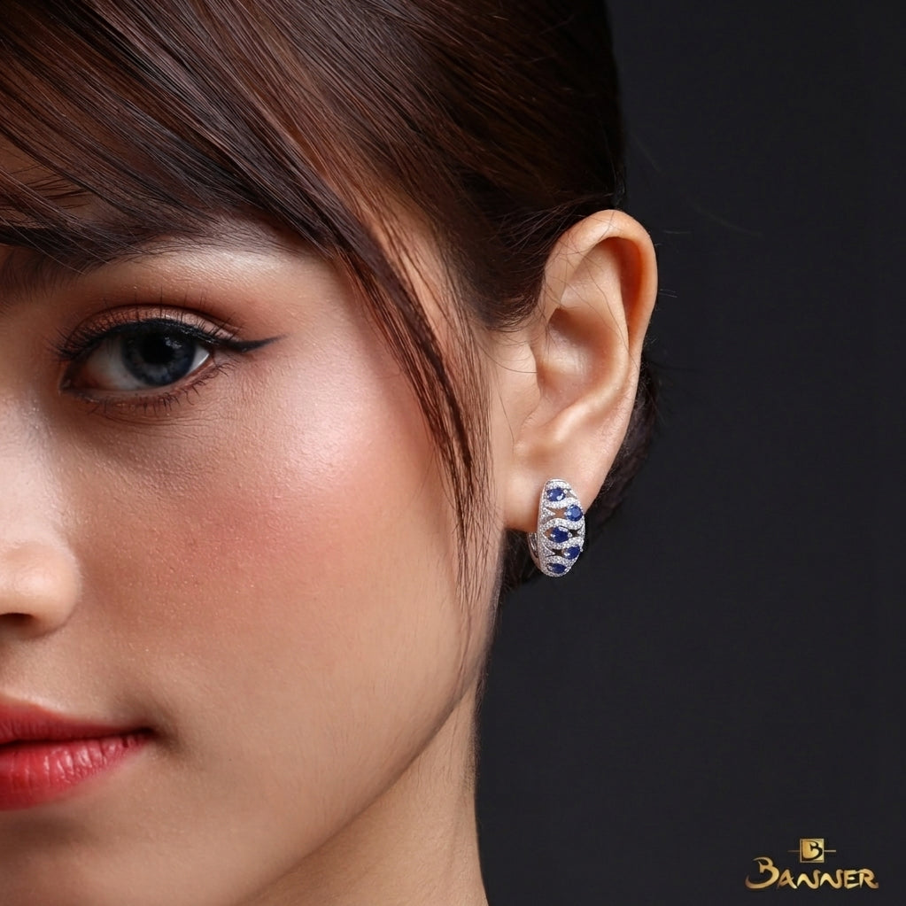 Sapphire and Diamond Ripple Huggie Earrings