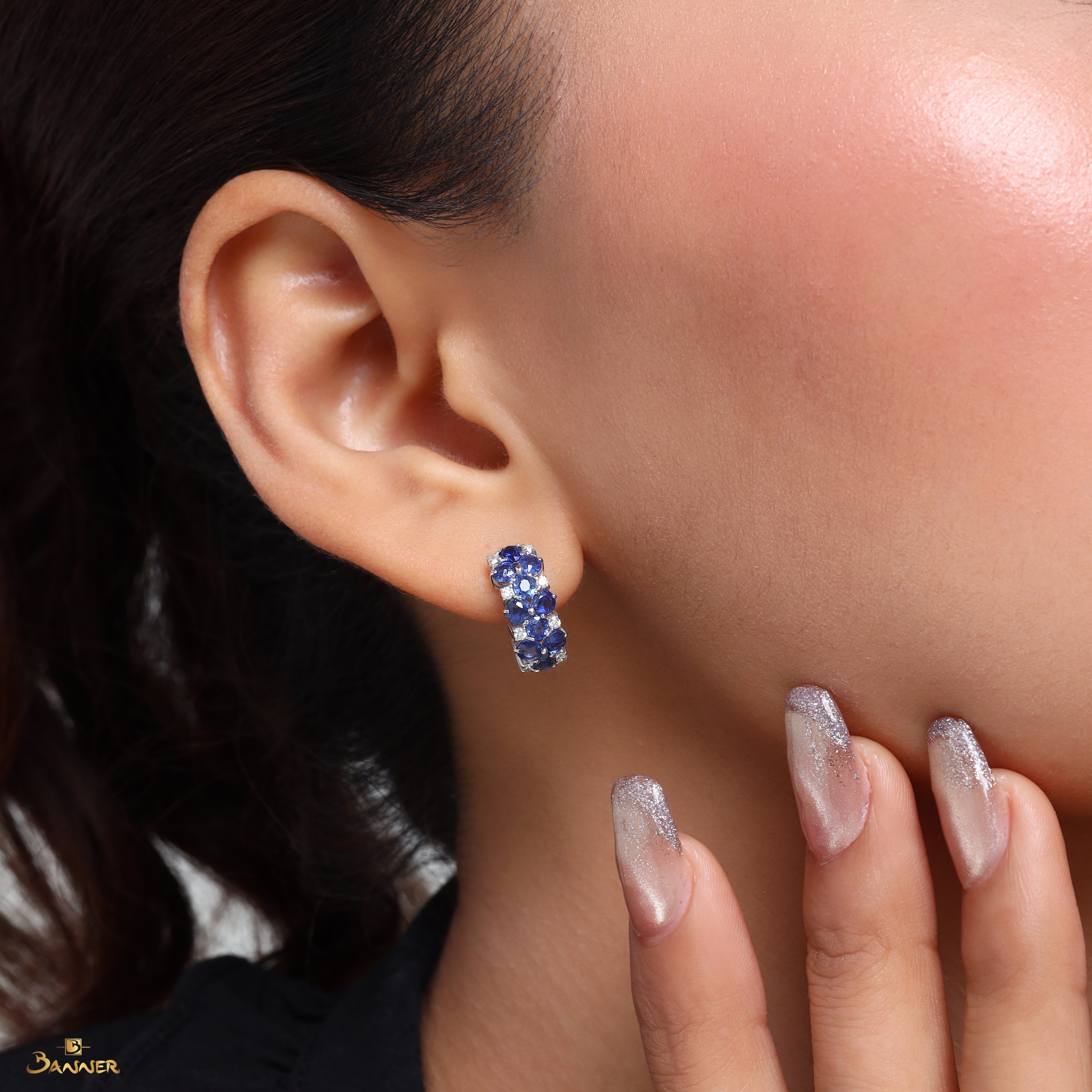 Sapphire and Diamond Pave Huggie Earrings