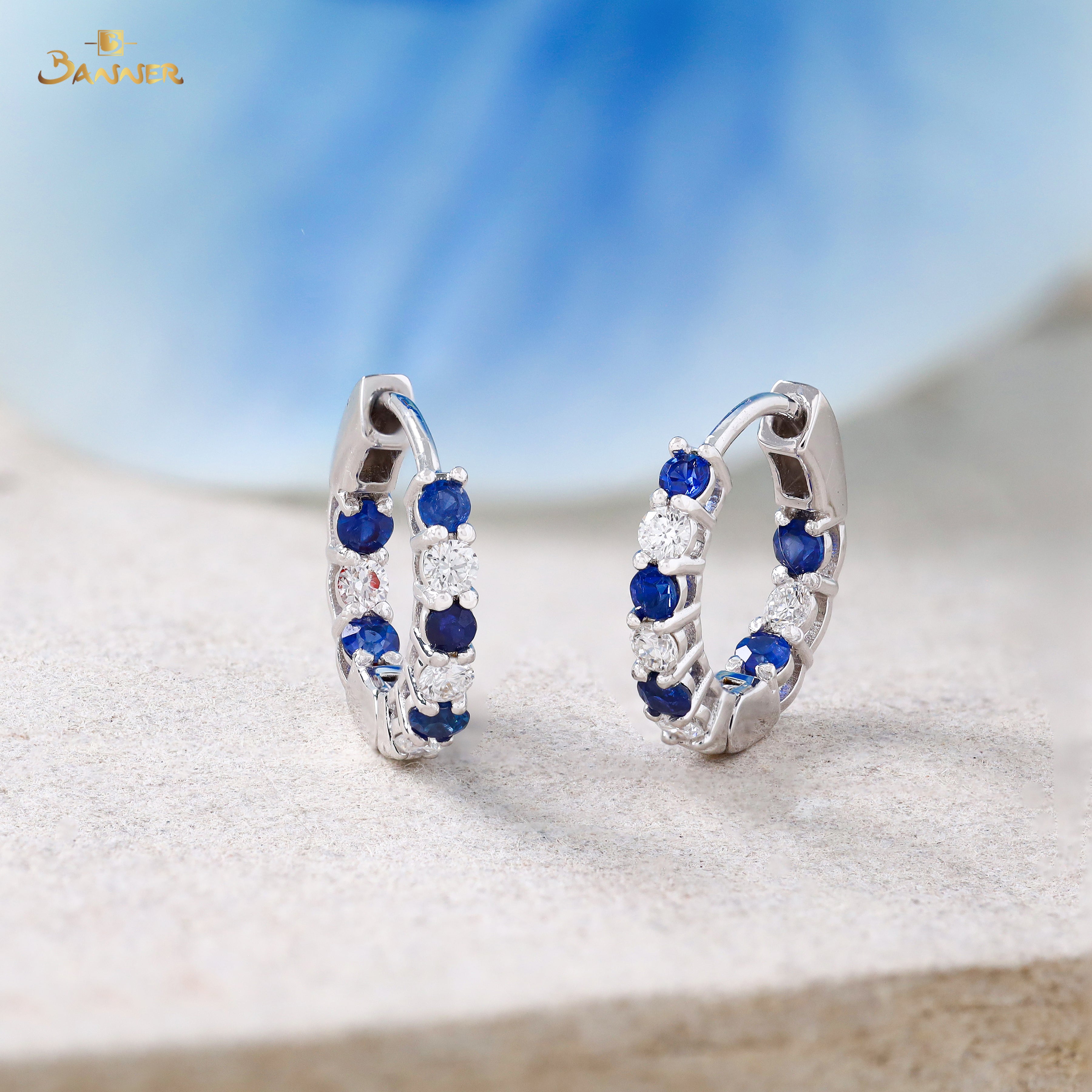 Sapphire and Diamond Huggie Earrings