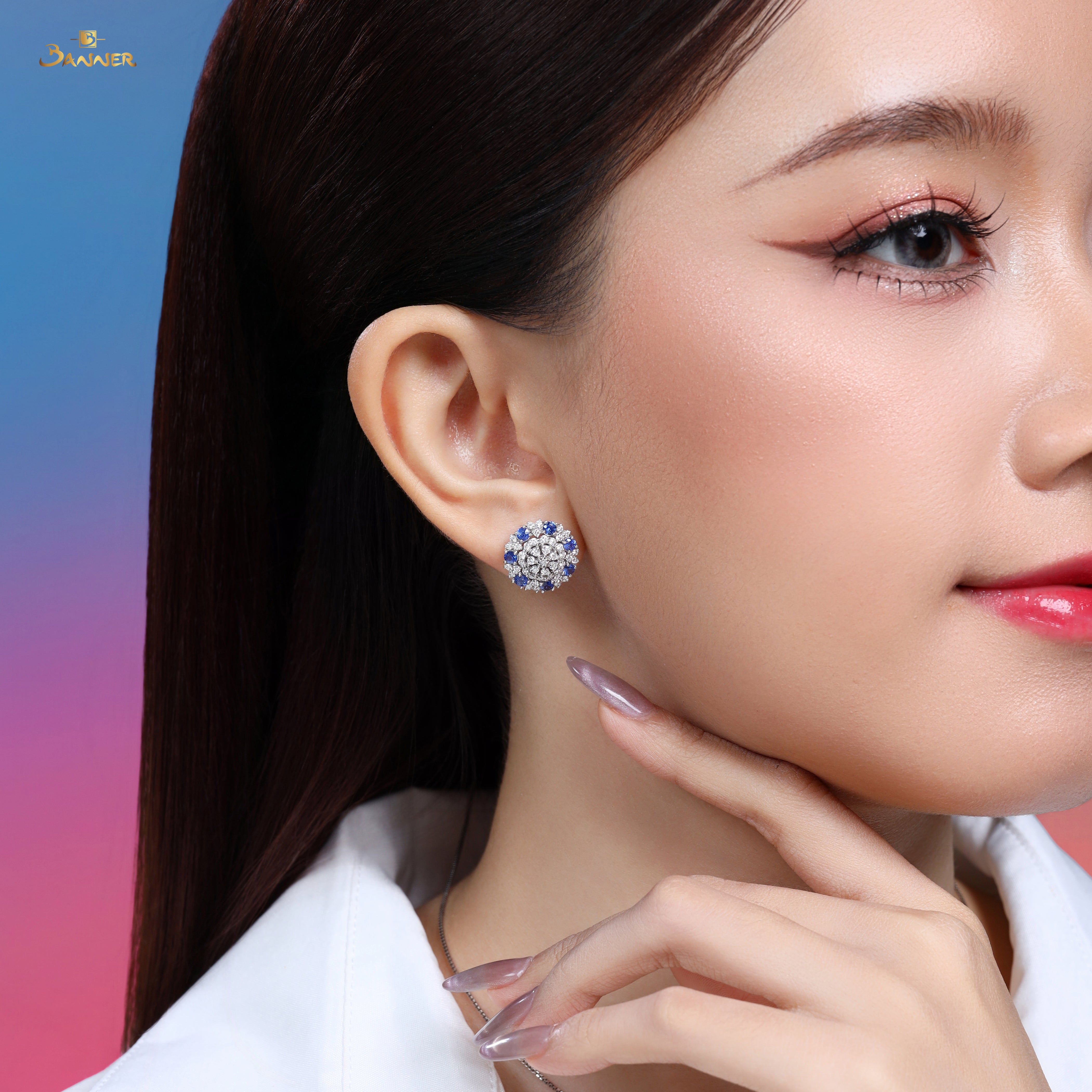 Sapphire and Diamond Blossom 2-way Earrings