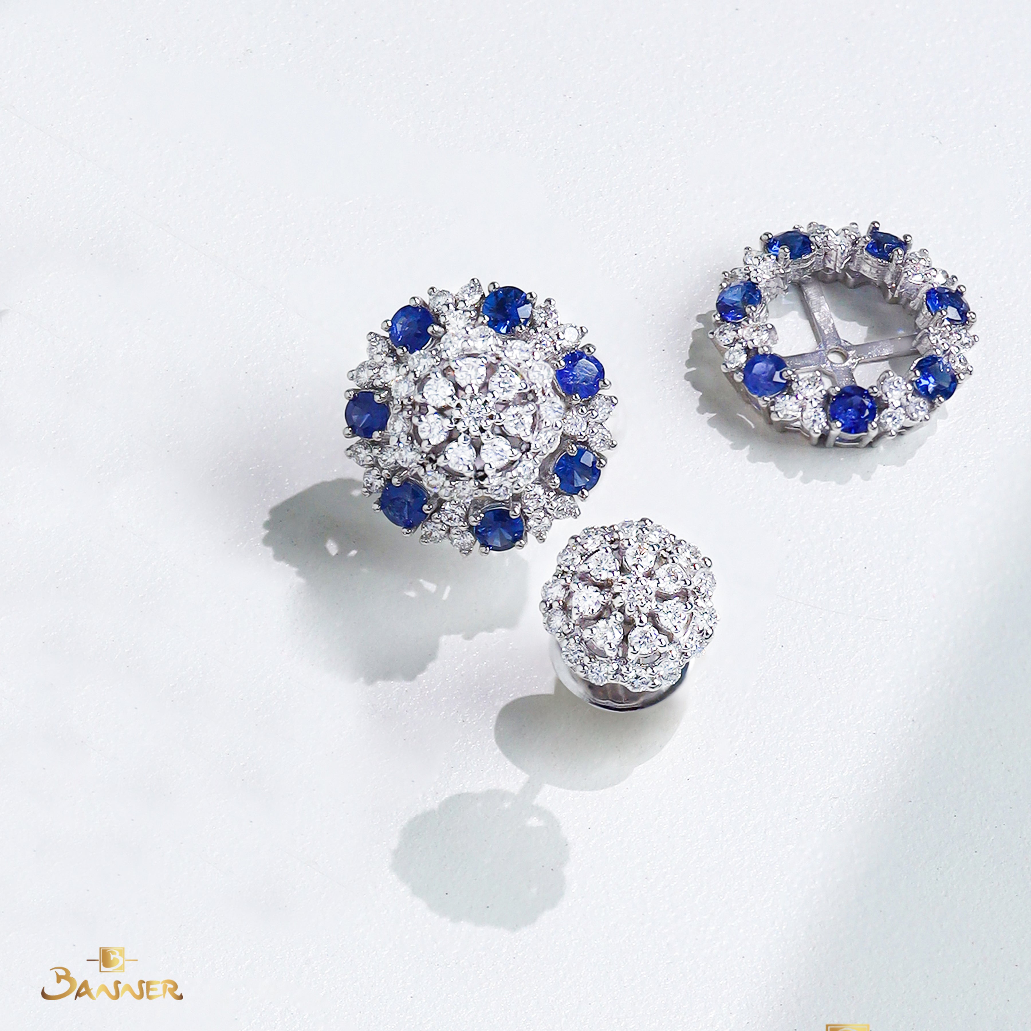 Sapphire and Diamond Blossom 2-way Earrings