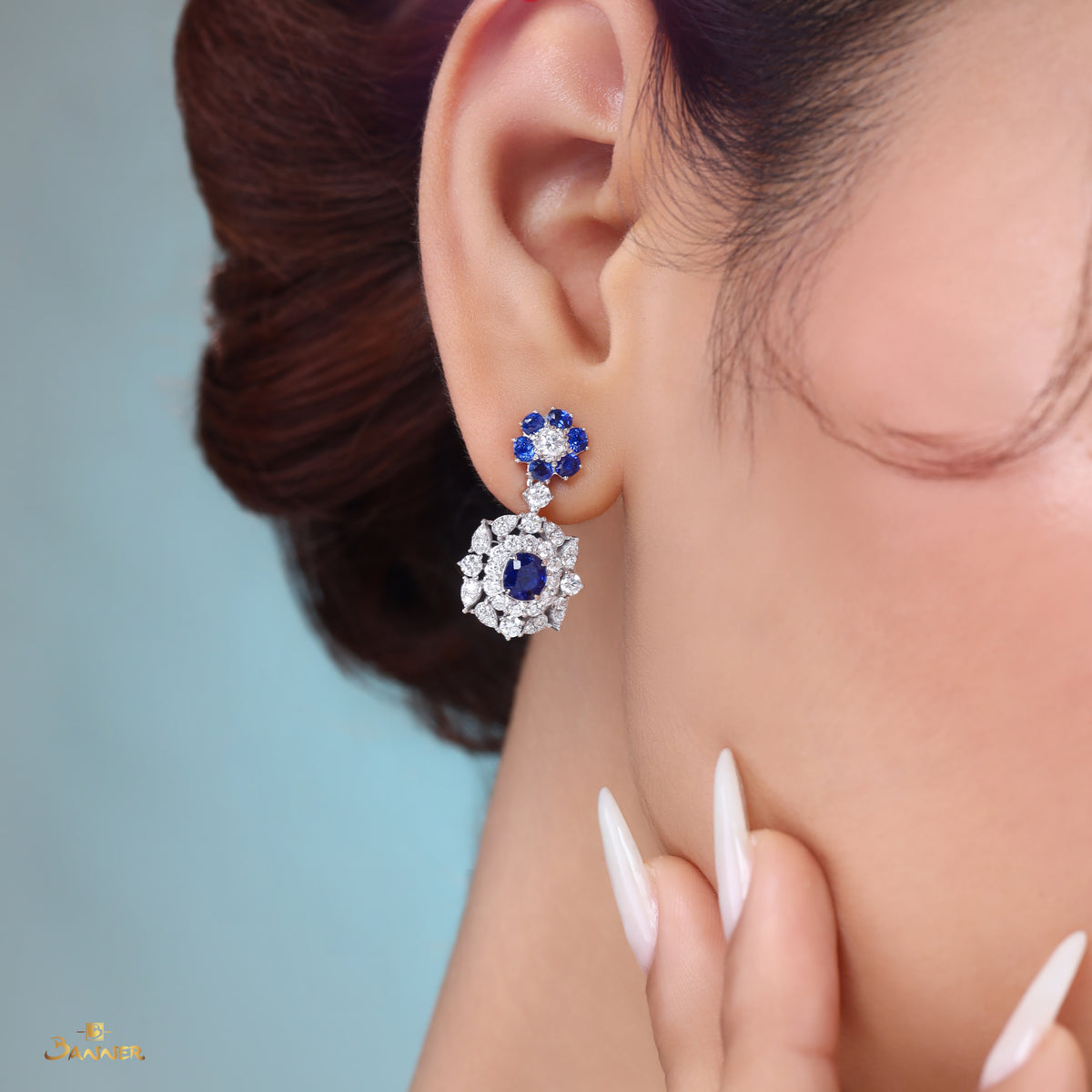 Sapphire and Diamond Vintage Dangle Earrings