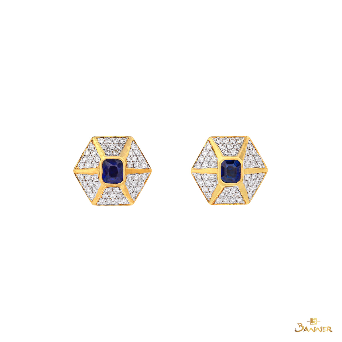 Sapphire and Diamond Hexagon Earrings