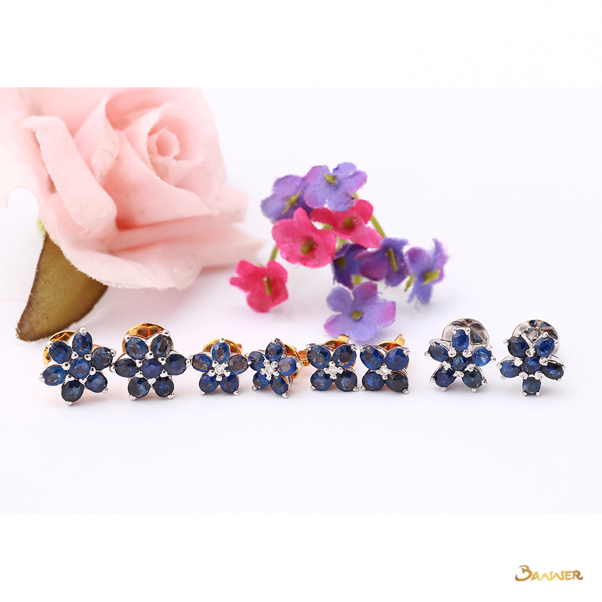 Sapphire and Diamond Floral Earrings